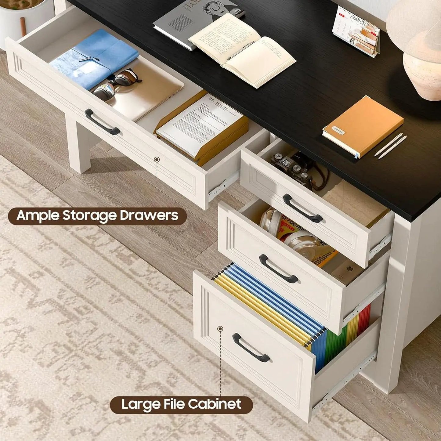 Rustic Farmhouse Executive Desk with Ample Storage Drawers from PriceLows™