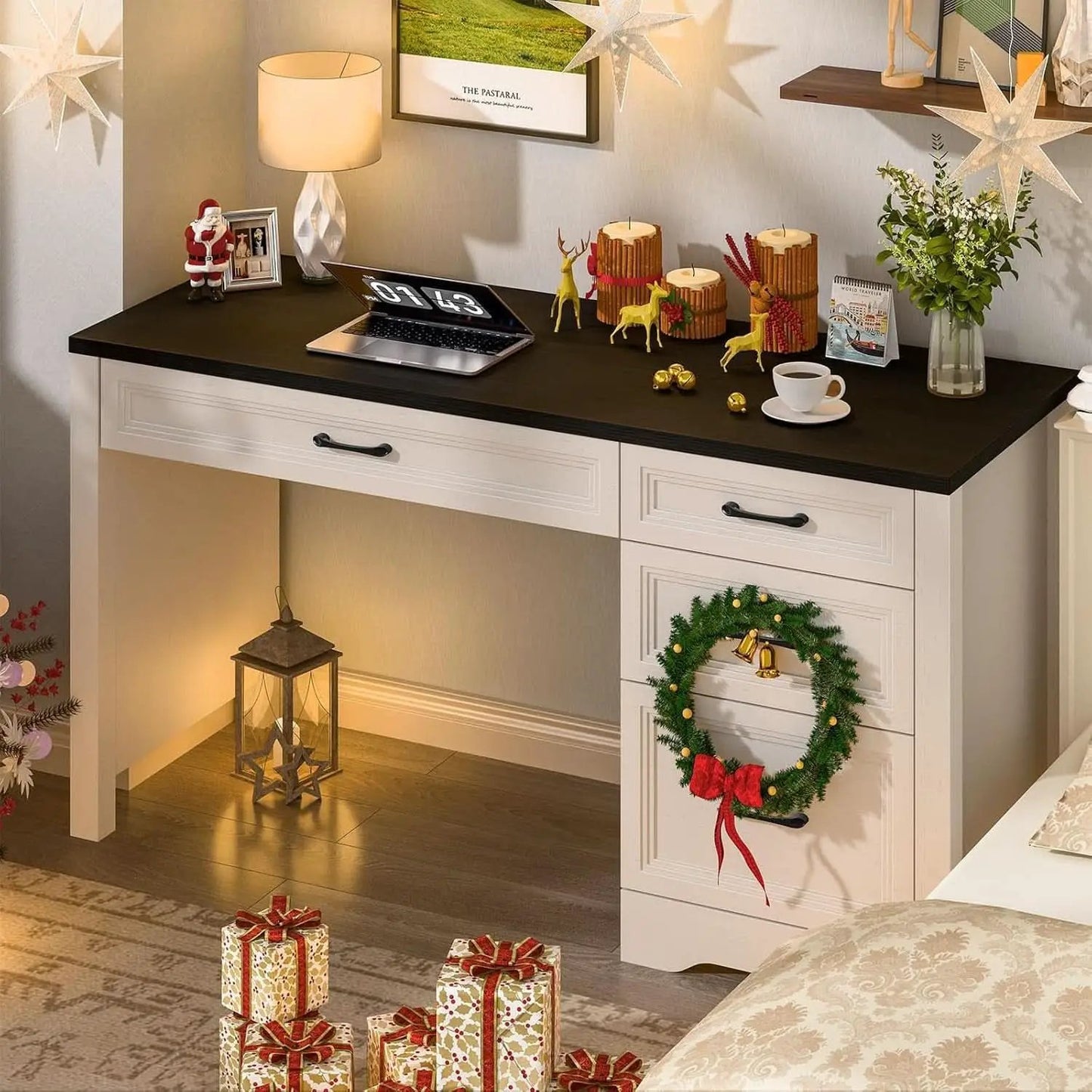 Rustic Farmhouse Executive Desk with Ample Storage Drawers from PriceLows™
