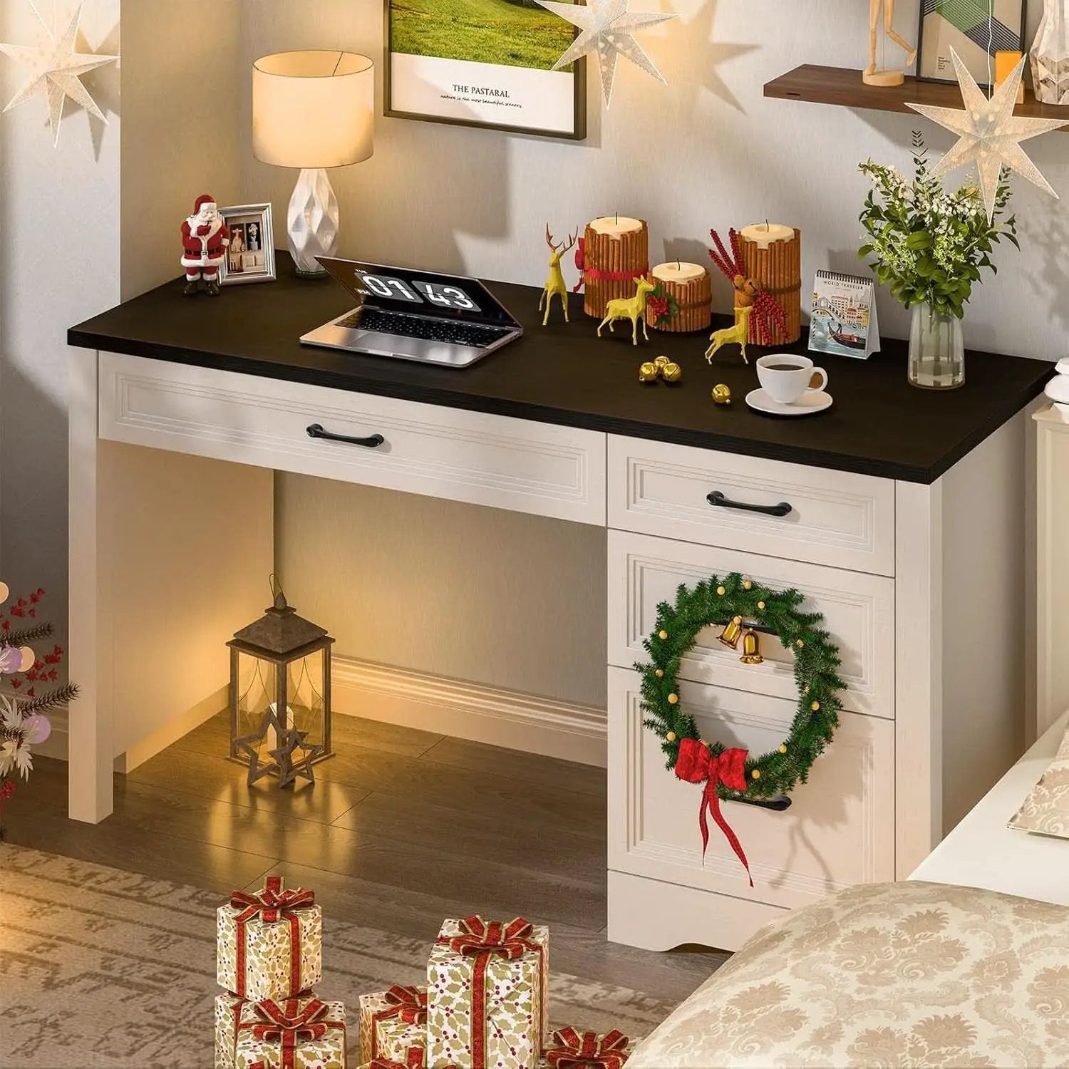 Rustic Farmhouse Executive Desk with Ample Storage Drawers from PriceLows™