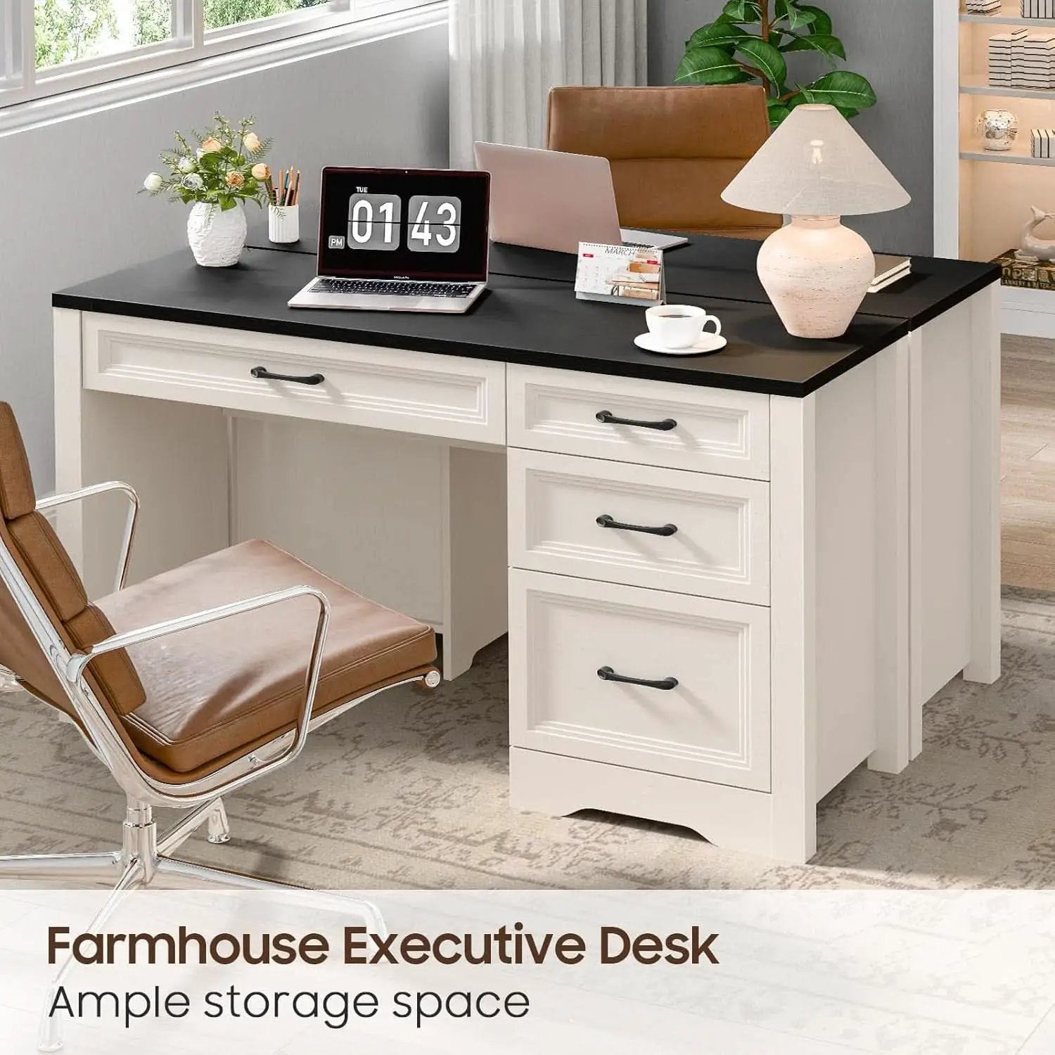 Rustic Farmhouse Executive Desk with Ample Storage Drawers from PriceLows™