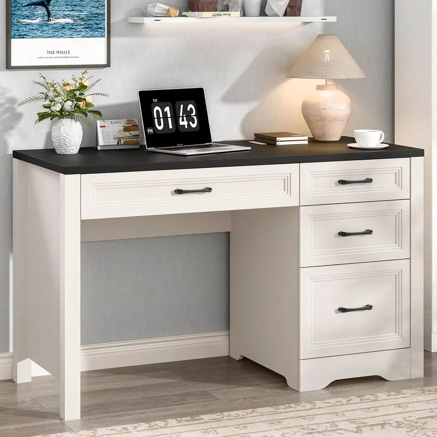 Rustic Farmhouse Executive Desk with Ample Storage Drawers from PriceLows™