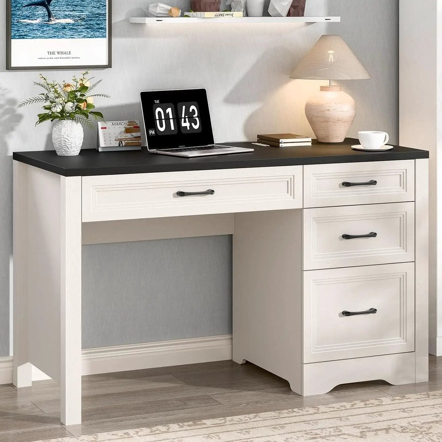 Rustic Farmhouse Executive Desk with Ample Storage Drawers from PriceLows™
