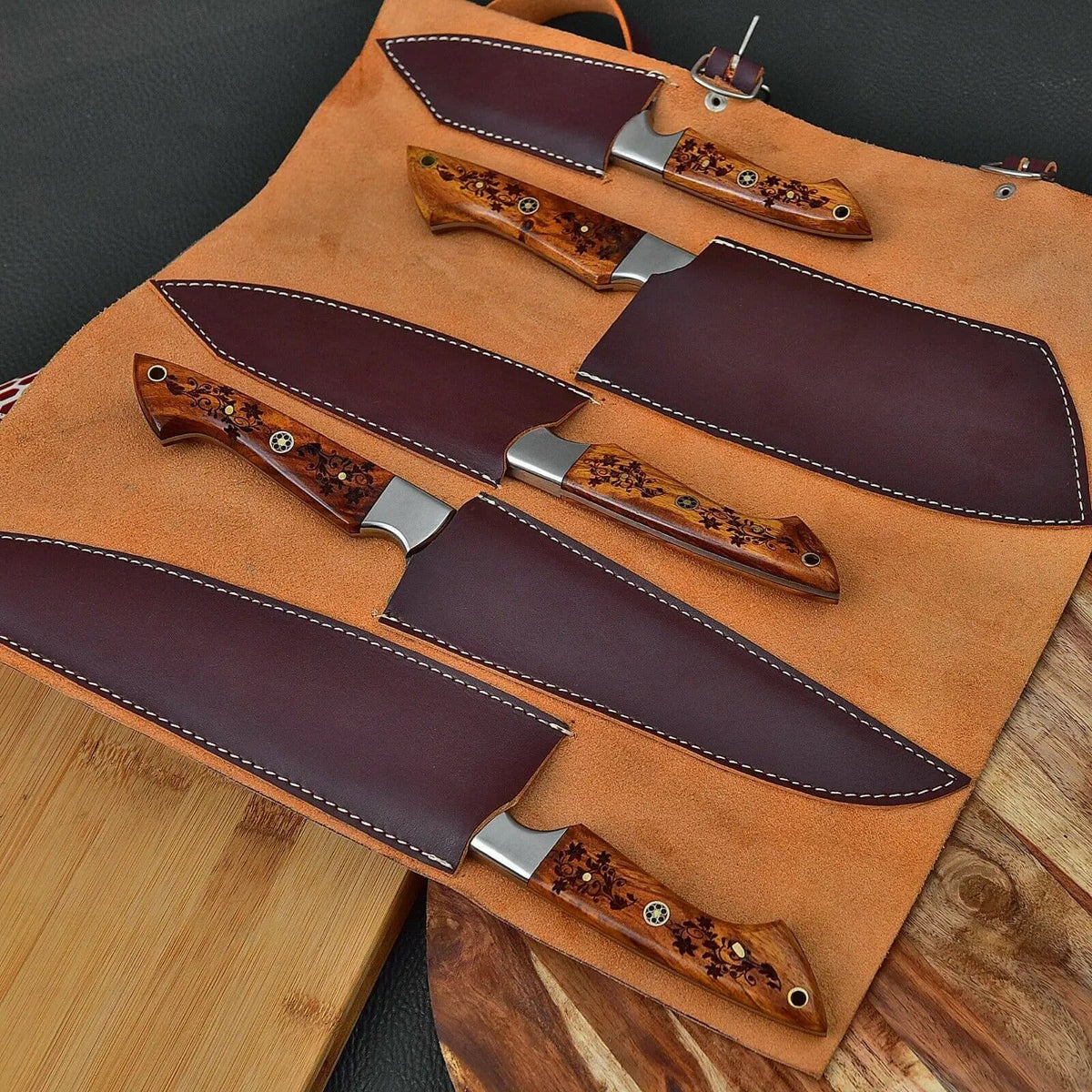 DAMASCUS KITCHEN CHEF KNIVES SET | 8 Inch | Rose Wood | Kitchen Knives Set