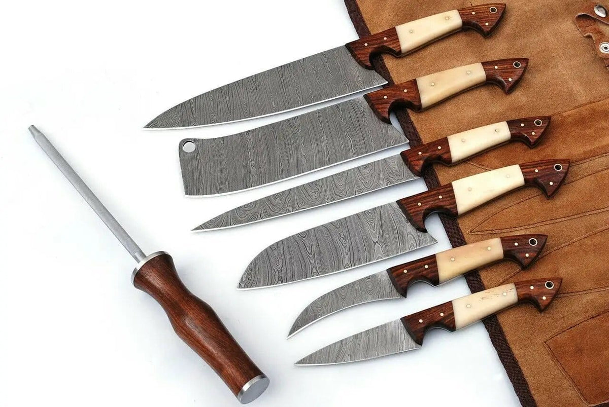DAMASCUS KITCHEN CHEF KNIVES SET | 8.5 Inch | Rose Wood | Kitchen Knives Set