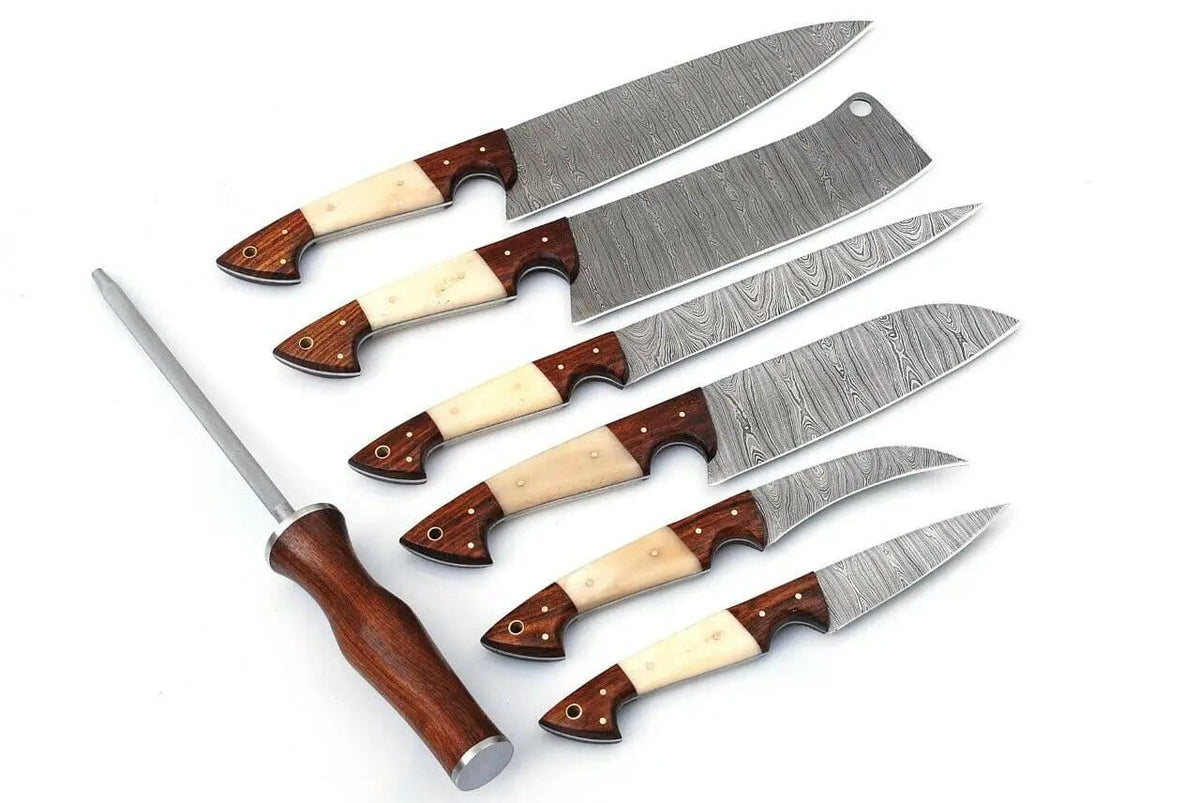 DAMASCUS KITCHEN CHEF KNIVES SET | 8.5 Inch | Rose Wood | Kitchen Knives Set