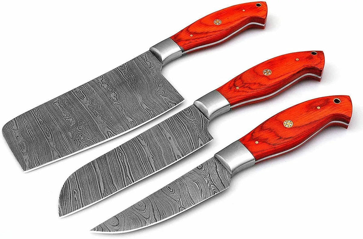 Custom Handmade Damascus Kitchen Knives Set 10 to 11 Inch Blades with Exotic Pakka | 11 Inch | Damascus Steel | Home