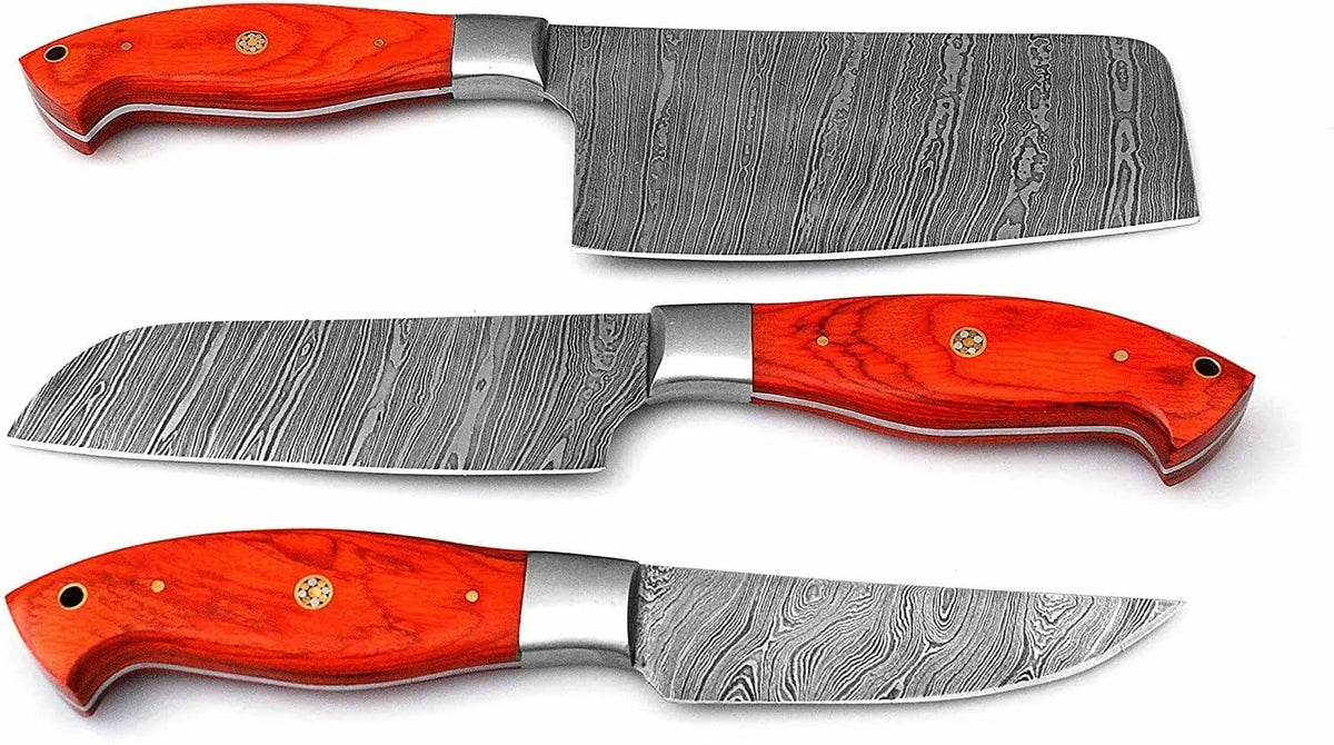 Custom Handmade Damascus Kitchen Knives Set 10 to 11 Inch Blades with Exotic Pakka | 11 Inch | Damascus Steel | Home