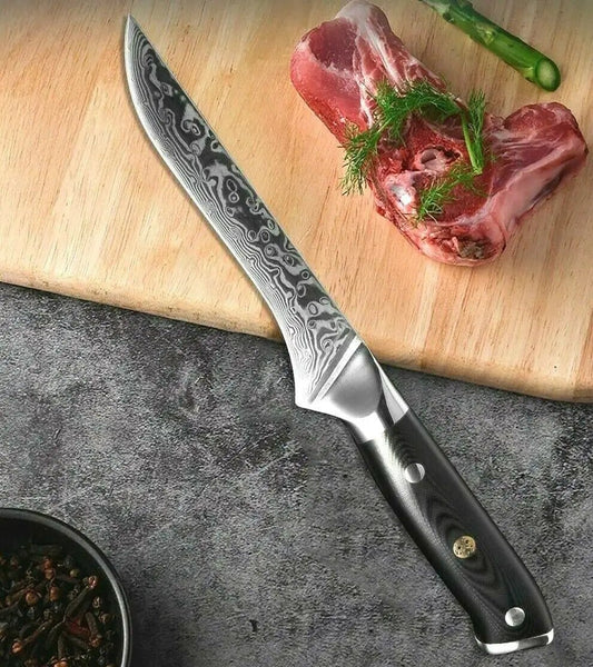 Custom Handmade Damascus Steel Fillet Knife with G10 Handle, 11” Blade, and Leather | Damascus Steel | Home Use | Home