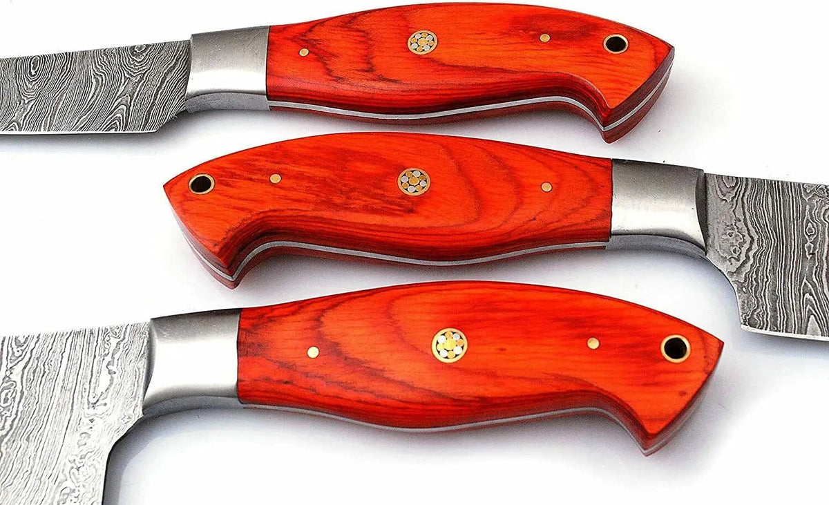 Custom Handmade Damascus Kitchen Knives Set 10 to 11 Inch Blades with Exotic Pakka | 11 Inch | Damascus Steel | Home
