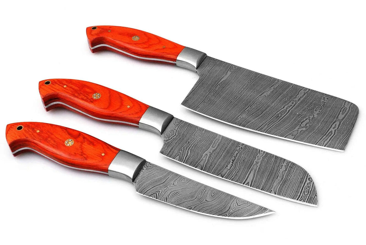 Custom Handmade Damascus Kitchen Knives Set 10 to 11 Inch Blades with Exotic Pakka | 11 Inch | Damascus Steel | Home