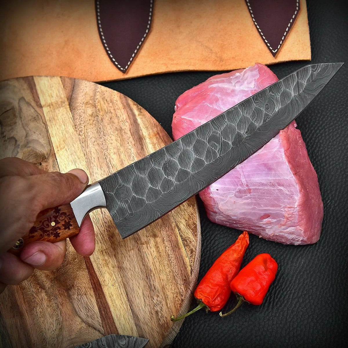 DAMASCUS KITCHEN CHEF KNIVES SET | 8 Inch | Rose Wood | Kitchen Knives Set