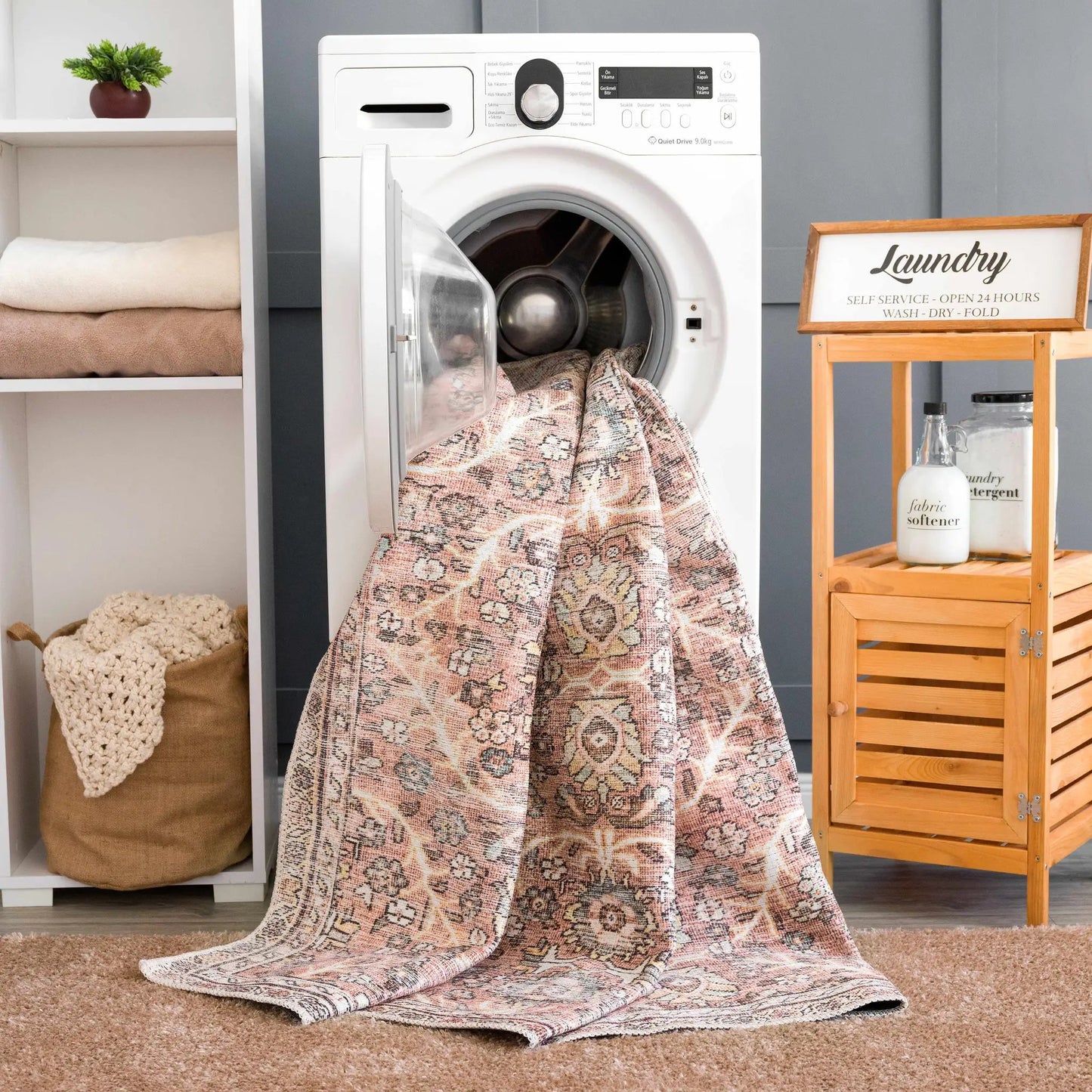 Urpi Rose & Brown Washable Area Rug from PriceLows™