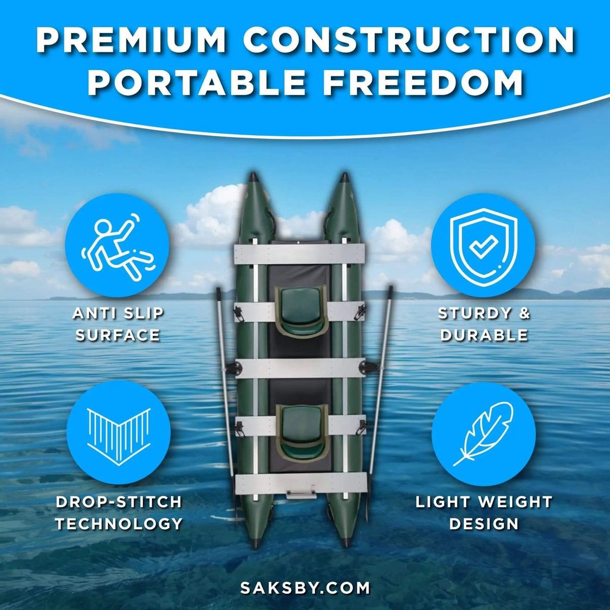 Sea Eagle 375FC FoldCat 2-Persons Inflatable Fishing Lightweight Pontoon Boat | 2-Person | Inflatable Boat | Home