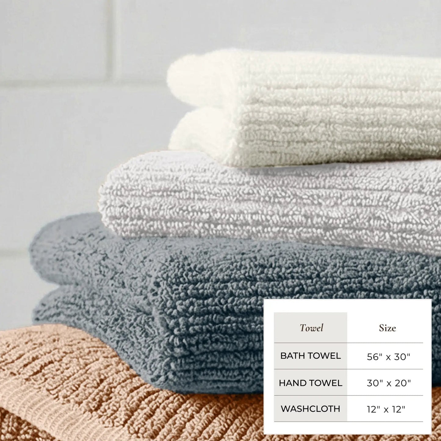 Turkish Cotton Ribbed 6-Piece Bath Towel Set - Georgiana Collection from PriceLows™