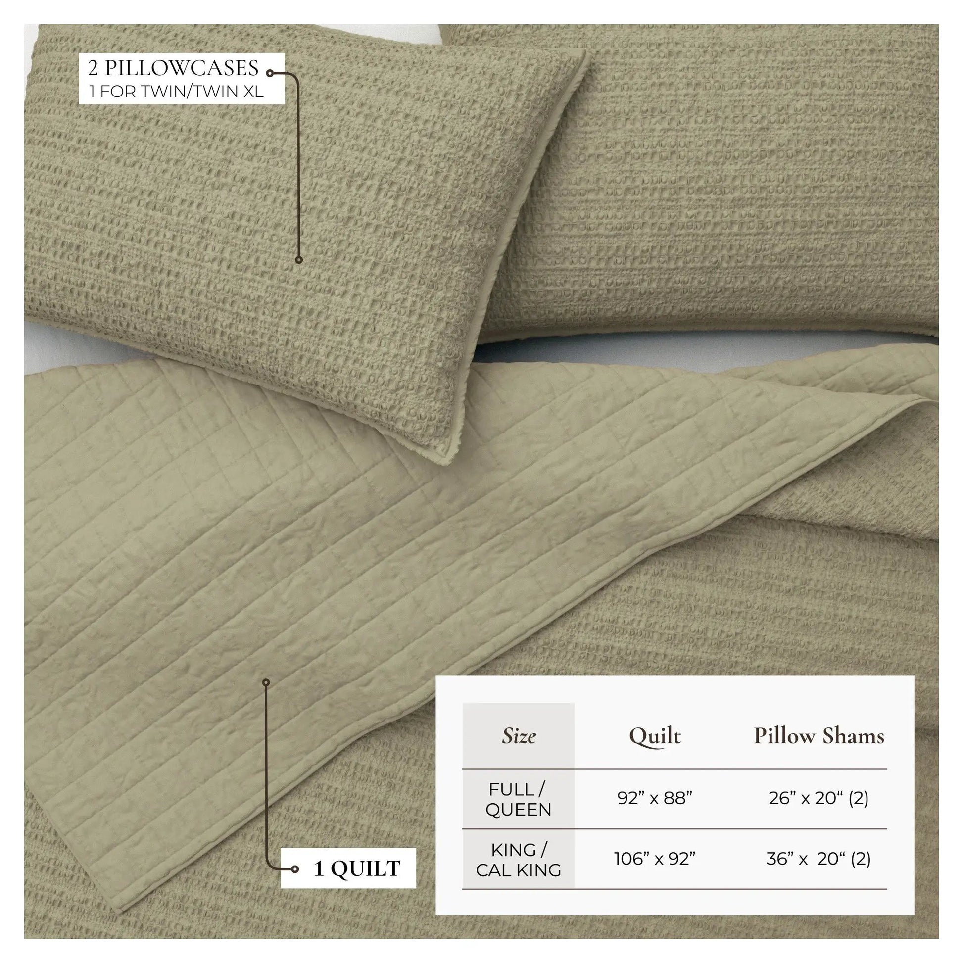 100% Cotton Honeycomb Waffle Garment Washed Quilt Set - Genevieve Collection from PriceLows™