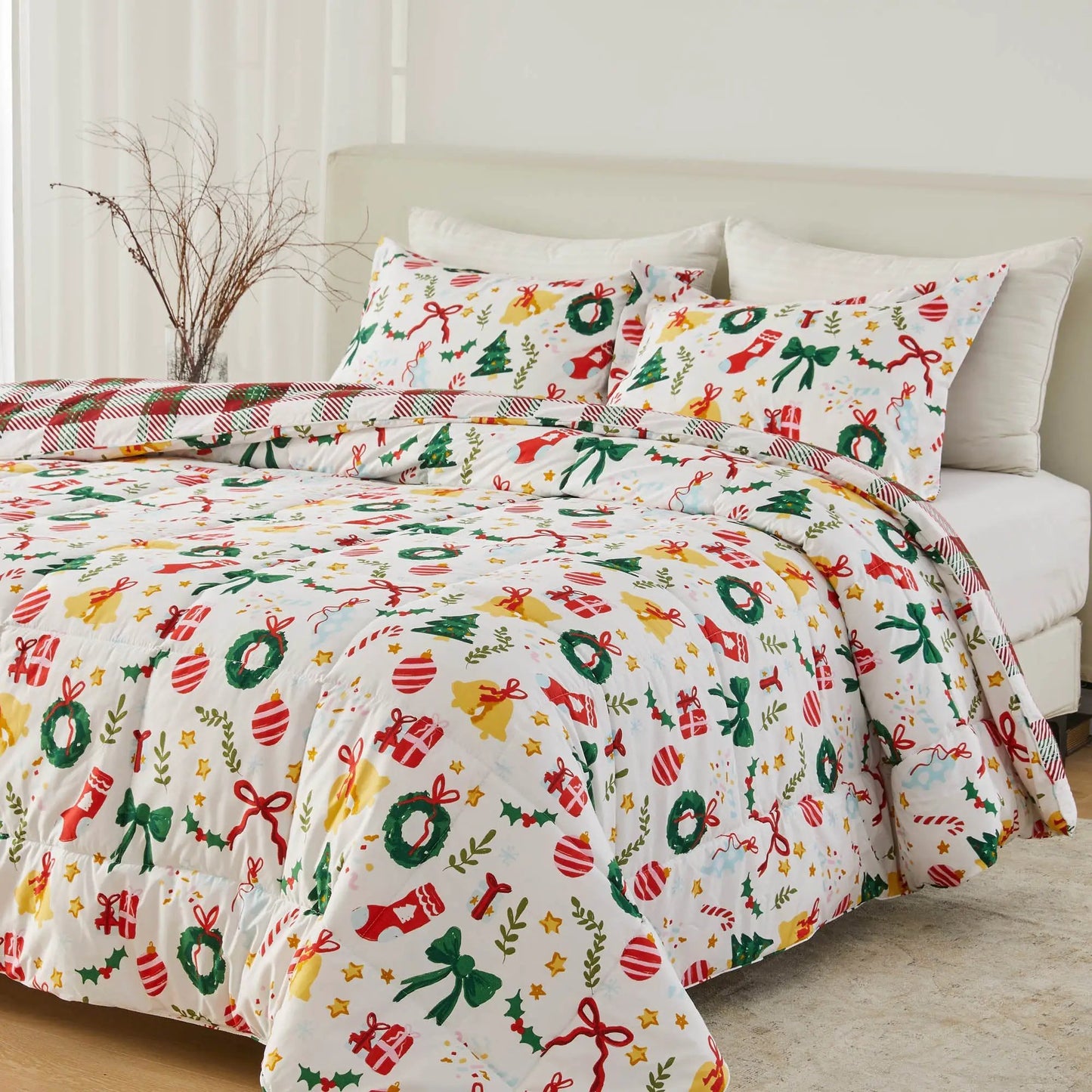 Reversible Christmas Comforter and Sham Set - Holiday / Lodge Odette Collection from PriceLows™