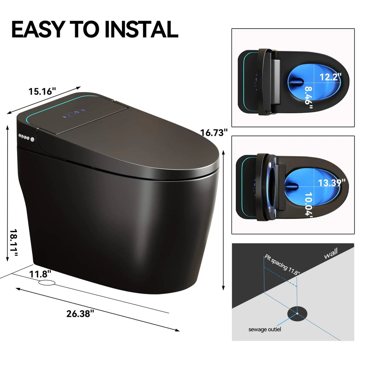 Smart One-Piece Bidet Toilet | Auto Open Close Seat | Warm Air Dryer | Foot Sensor Flush