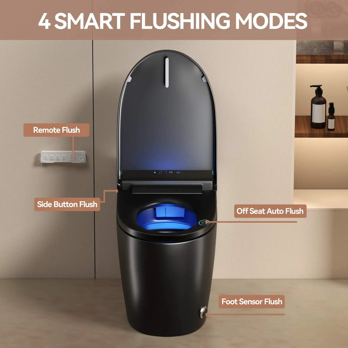 Smart One-Piece Bidet Toilet | Auto Open Close Seat | Warm Air Dryer | Foot Sensor Flush