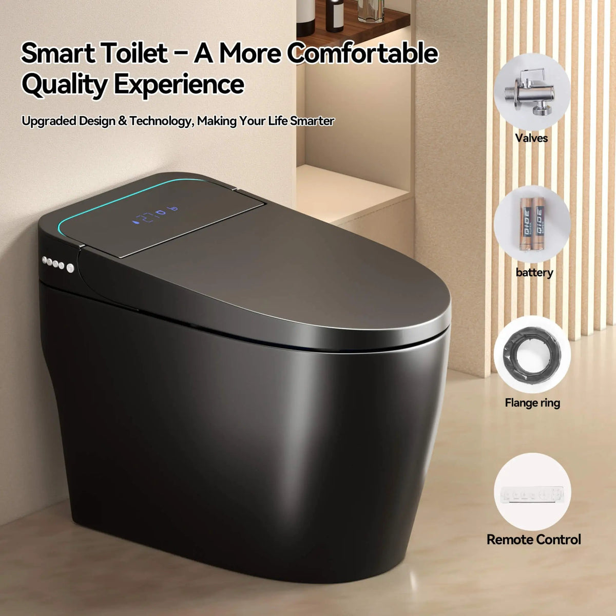 Smart One-Piece Bidet Toilet | Auto Open Close Seat | Warm Air Dryer | Foot Sensor Flush