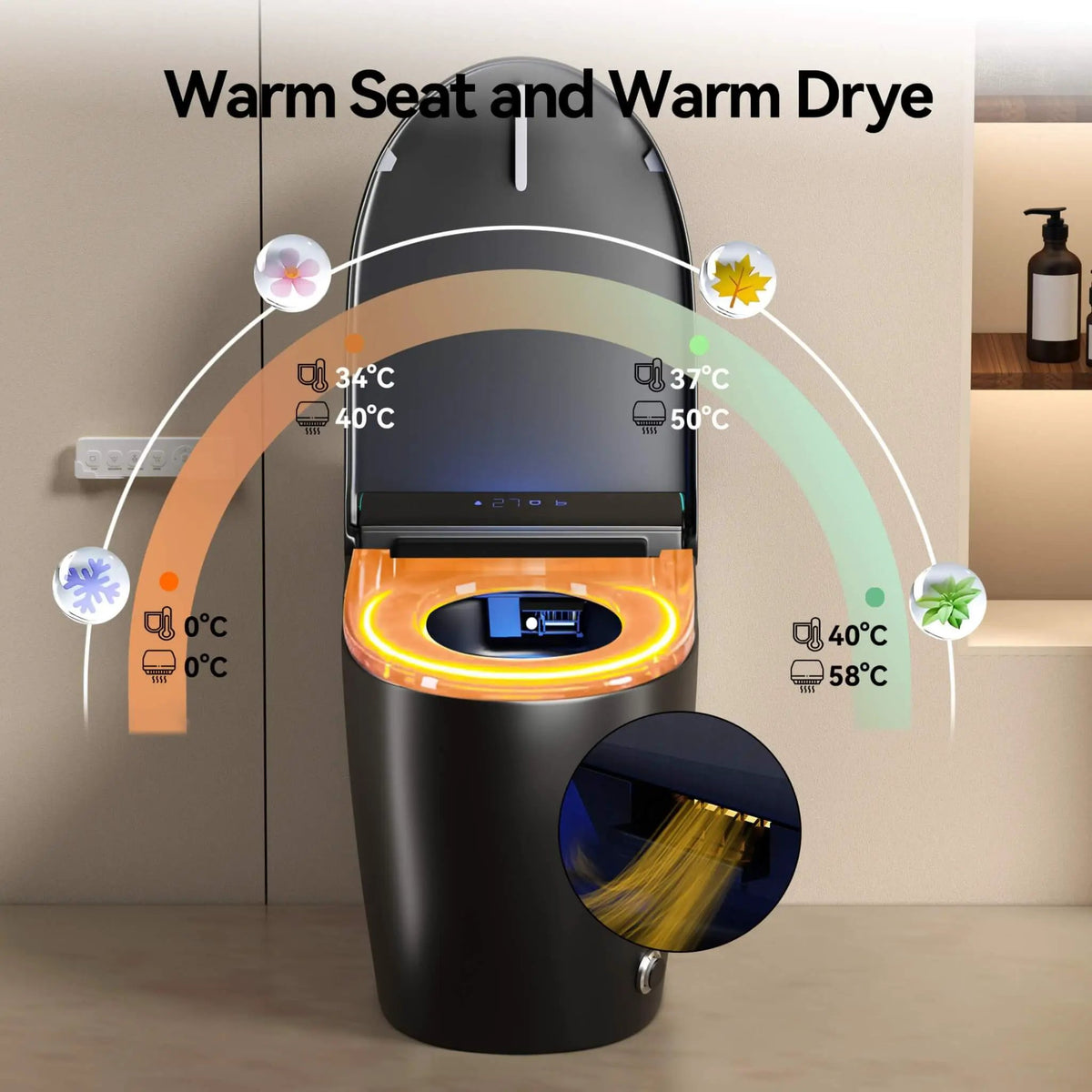 Smart One-Piece Bidet Toilet | Auto Open Close Seat | Warm Air Dryer | Foot Sensor Flush