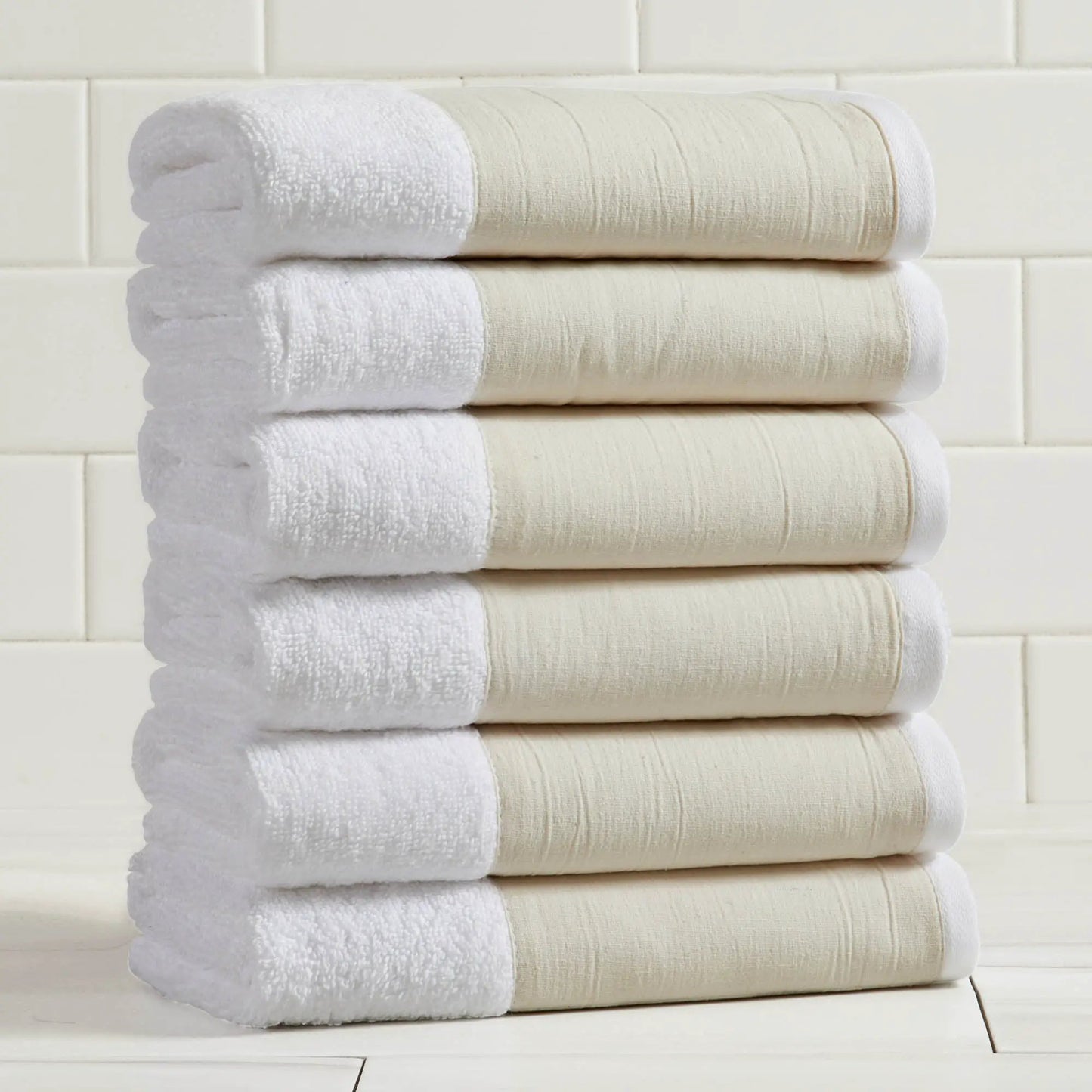 Cotton Linen-Like Border 6-Piece Towel Set - Priya Collection from PriceLows™