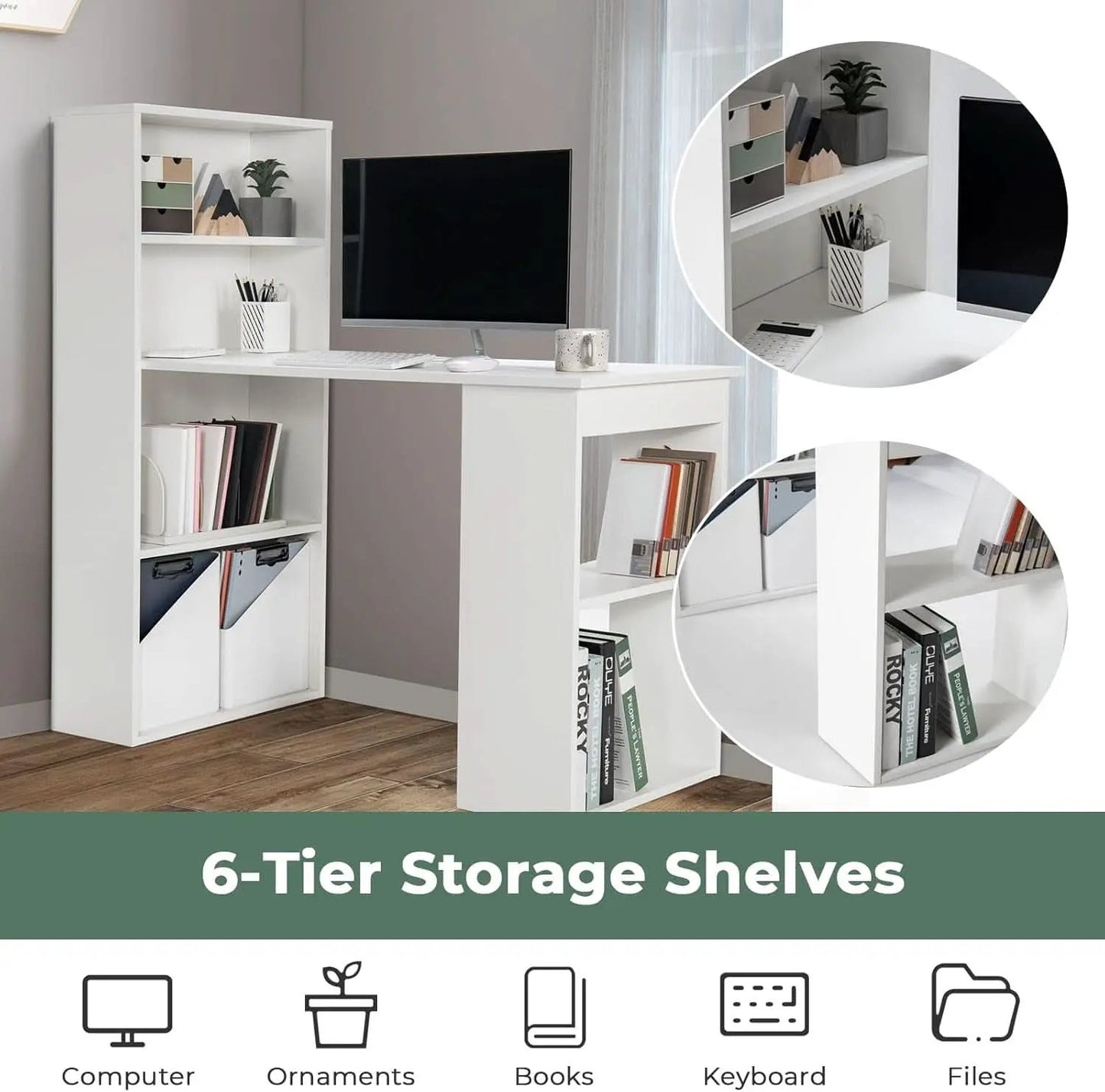 Space-Saving 48 Inch Computer Desk with Bookshelf from PriceLows™