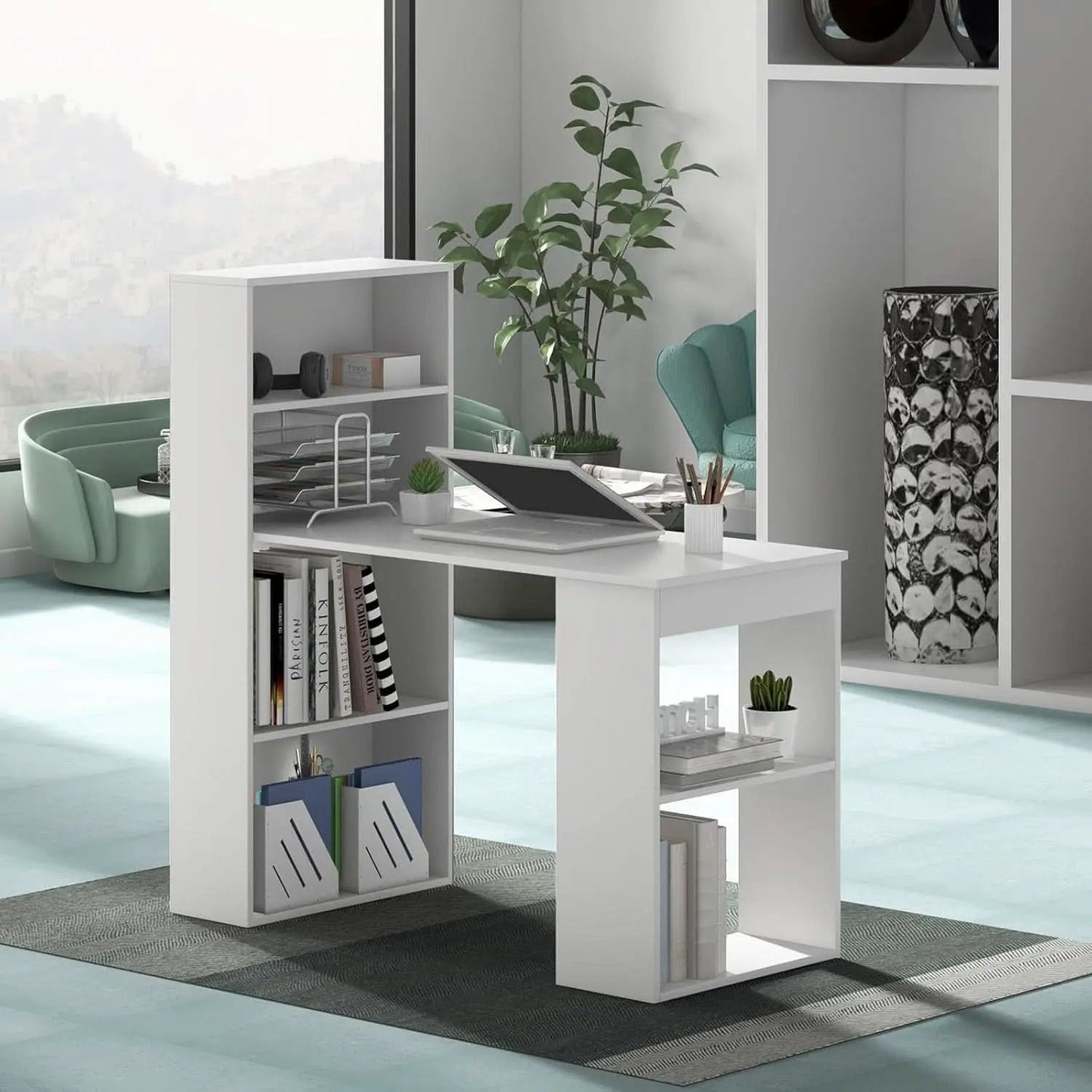 Space-Saving 48 Inch Computer Desk with Bookshelf from PriceLows™