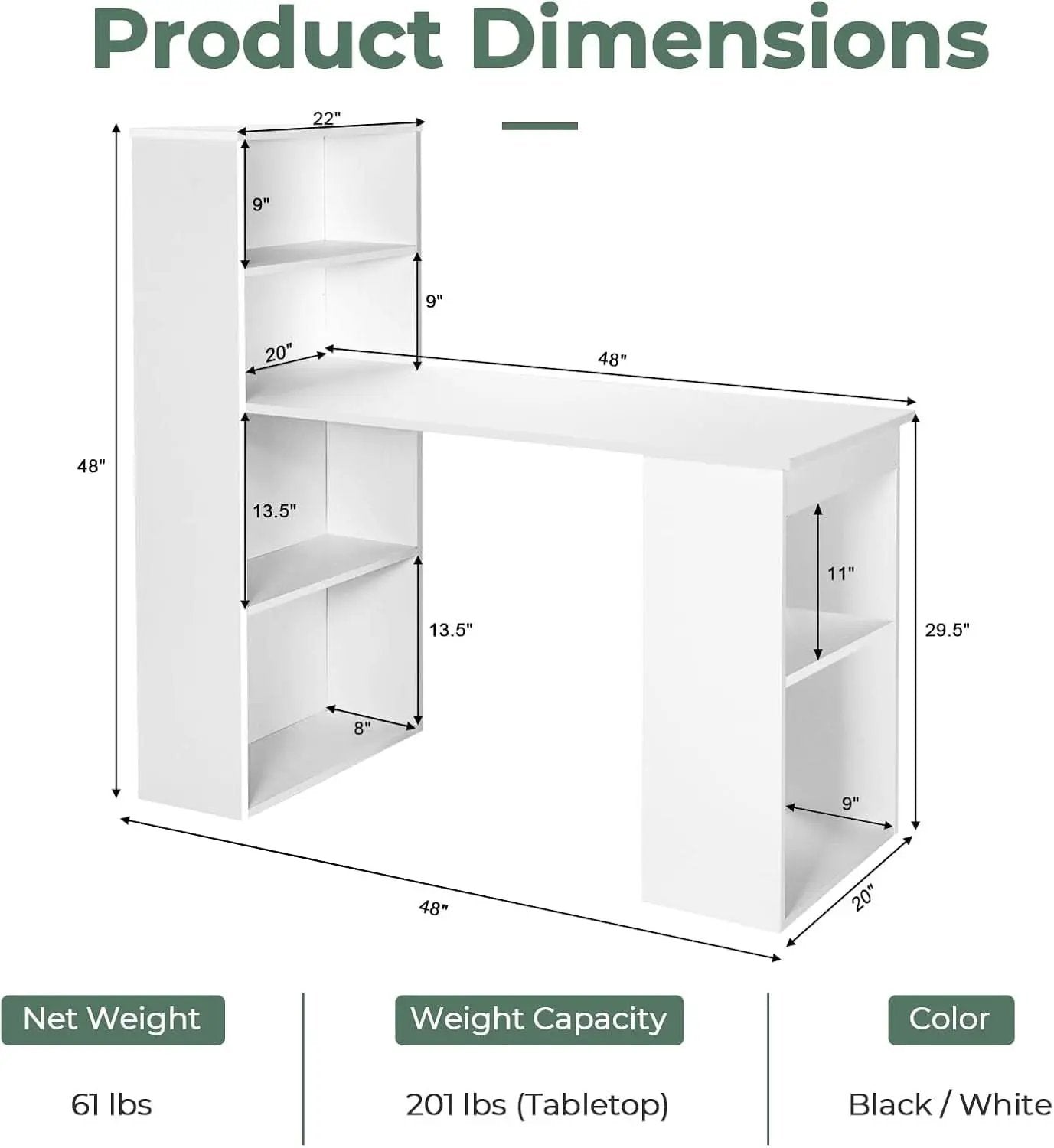 Space-Saving 48 Inch Computer Desk with Bookshelf from PriceLows™