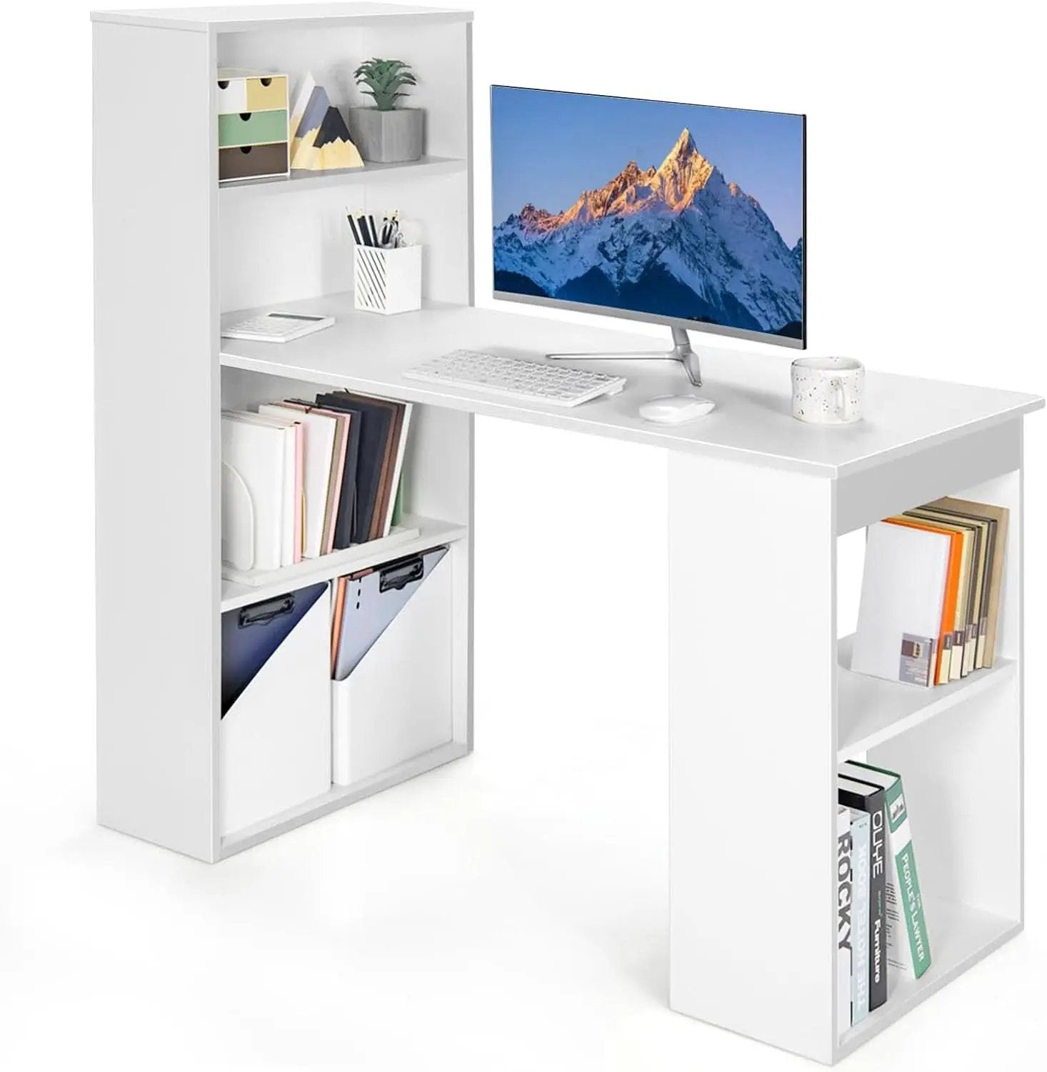 Space-Saving 48 Inch Computer Desk with Bookshelf from PriceLows™