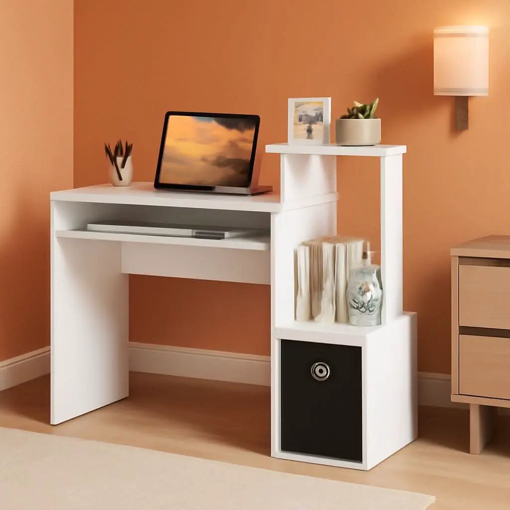 Space-Saving Computer Desk with Drawer and Storage Shelves from PriceLows™