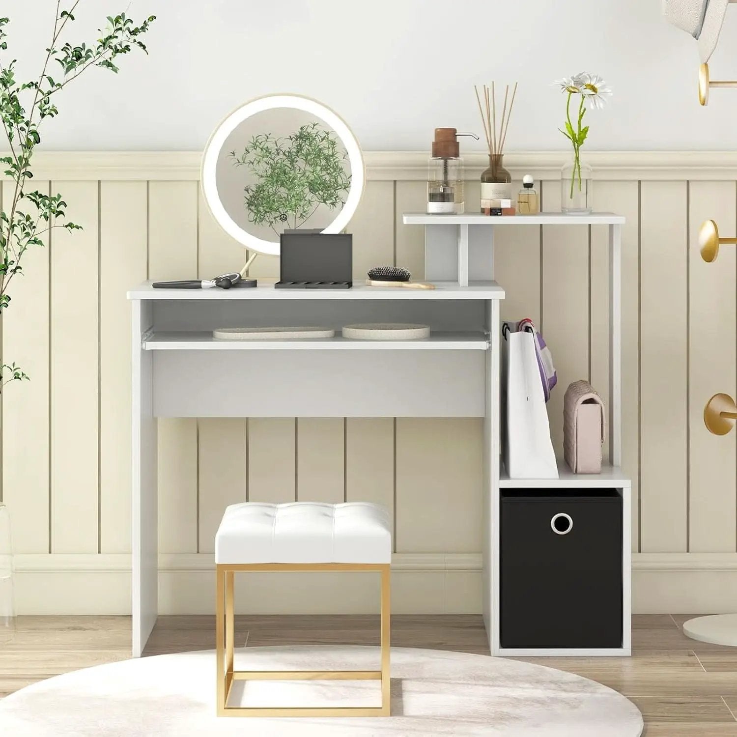 Space-Saving Computer Desk with Drawer and Storage Shelves from PriceLows™