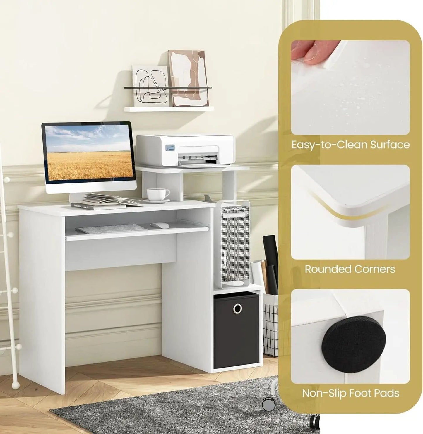 Space-Saving Computer Desk with Drawer and Storage Shelves from PriceLows™