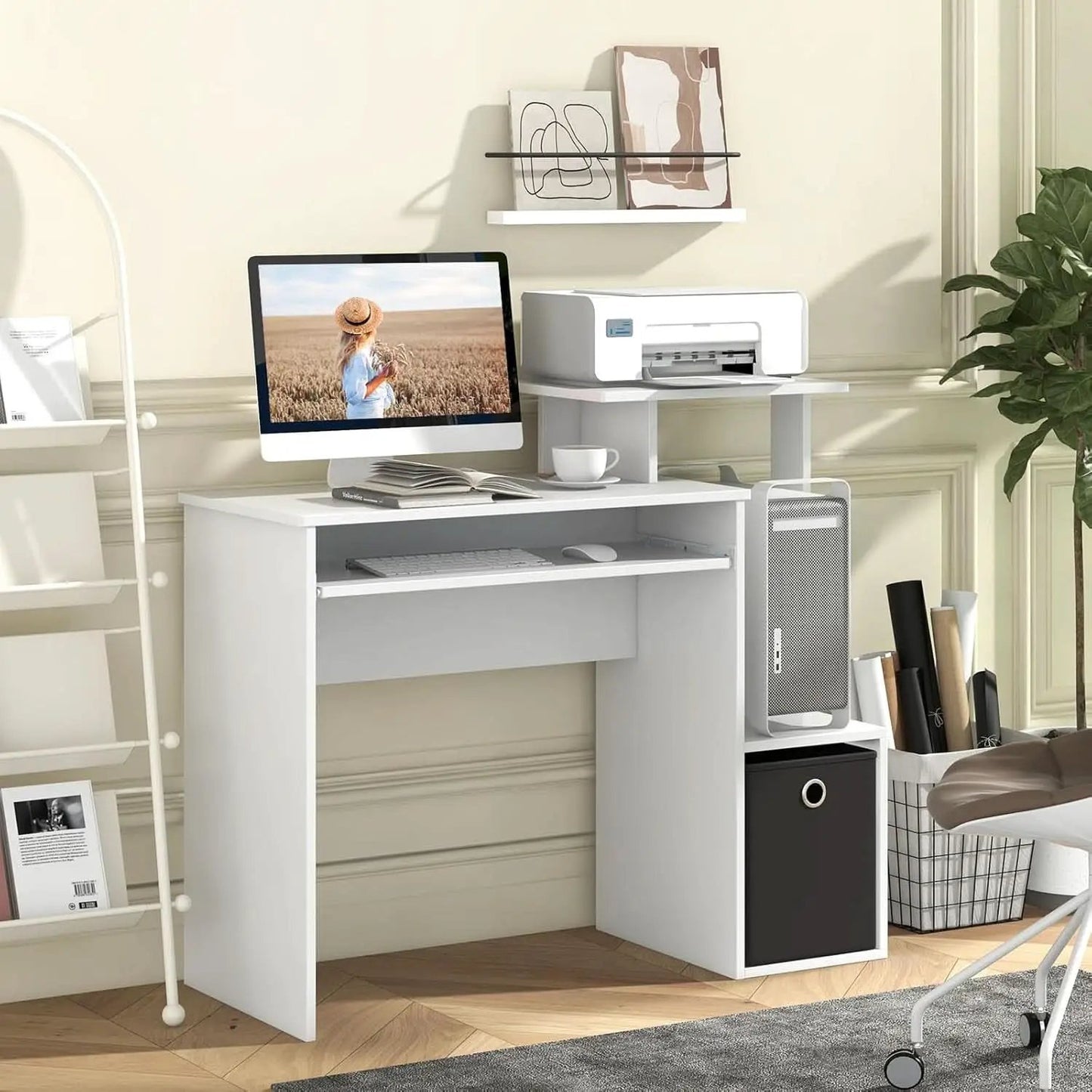 Space-Saving Computer Desk with Drawer and Storage Shelves from PriceLows™