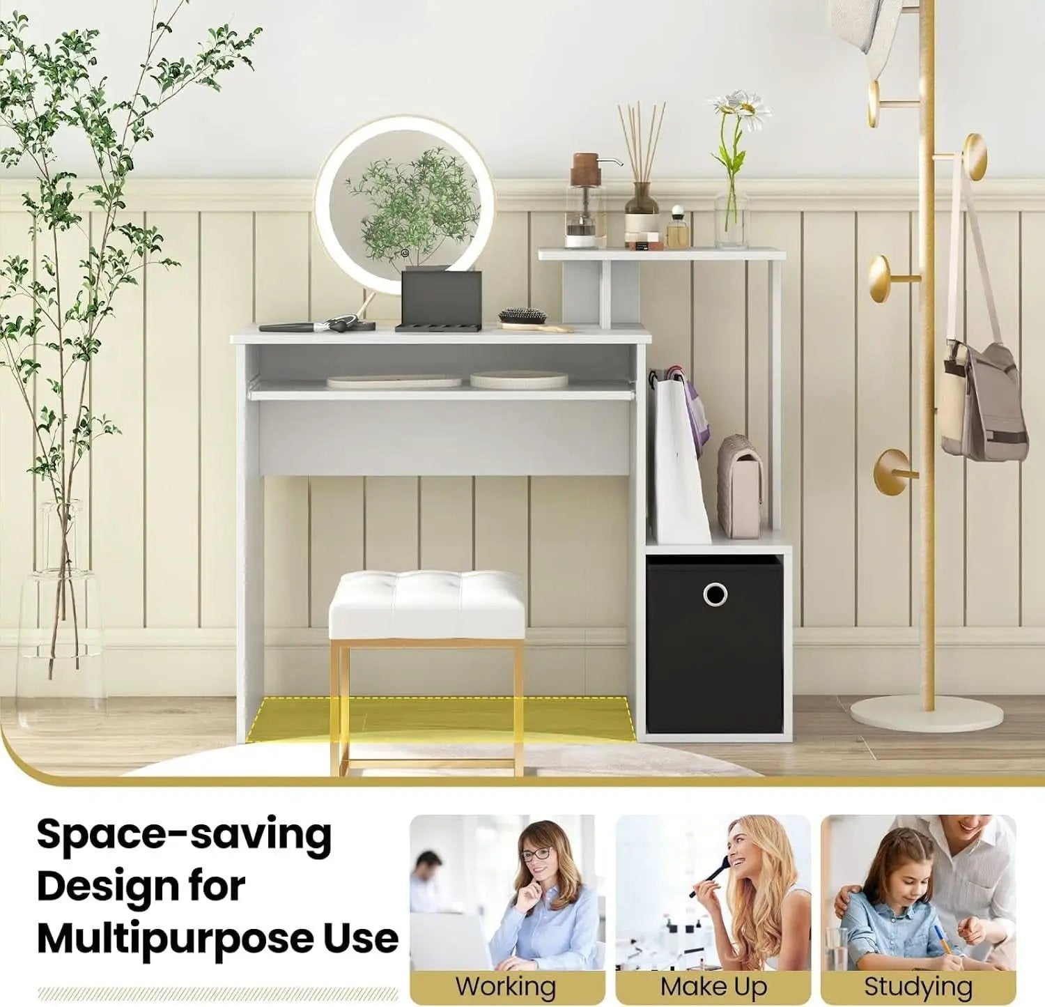 Space-Saving Computer Desk with Drawer and Storage Shelves from PriceLows™