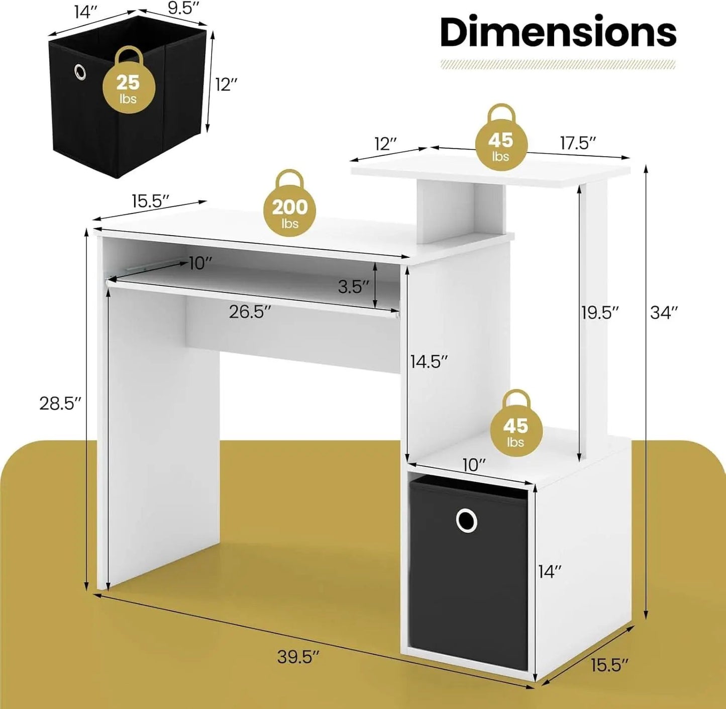 Space-Saving Computer Desk with Drawer and Storage Shelves from PriceLows™
