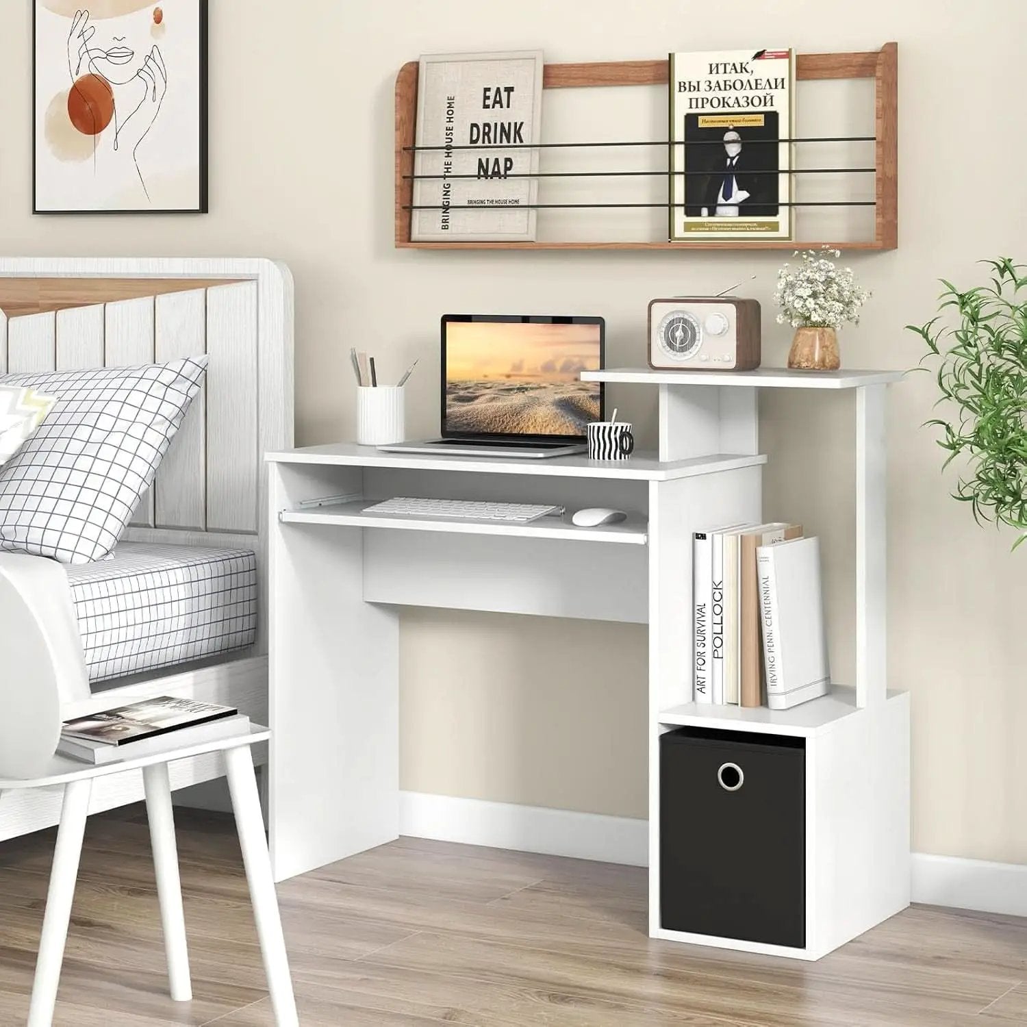 Space-Saving Computer Desk with Drawer and Storage Shelves from PriceLows™