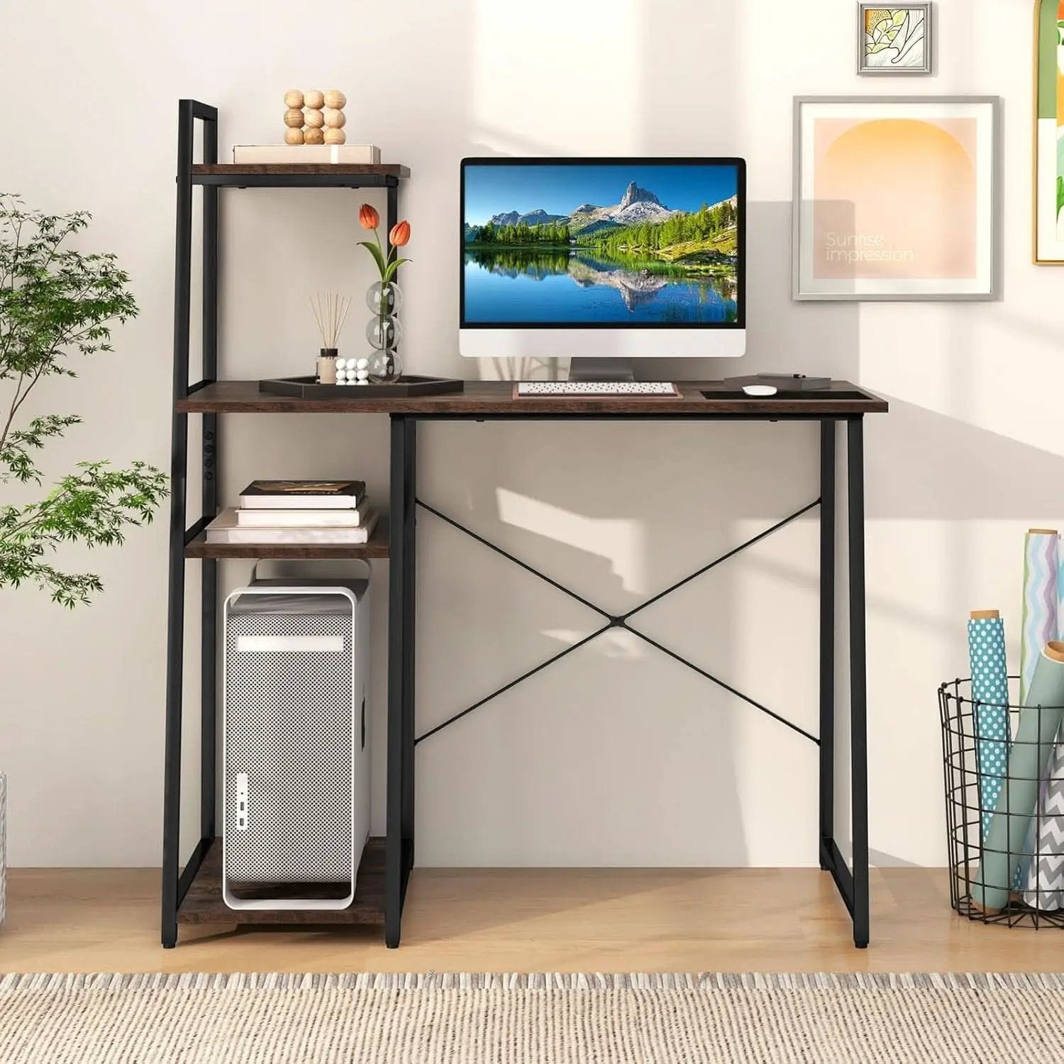 Space-Saving Computer Desk With Shelves For Small Areas from PriceLows™