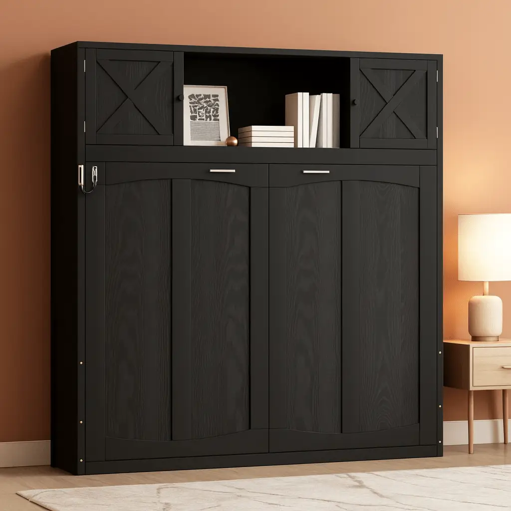 Full Size Murphy Cabinet Bed With Storage Shelf Black from PriceLows™