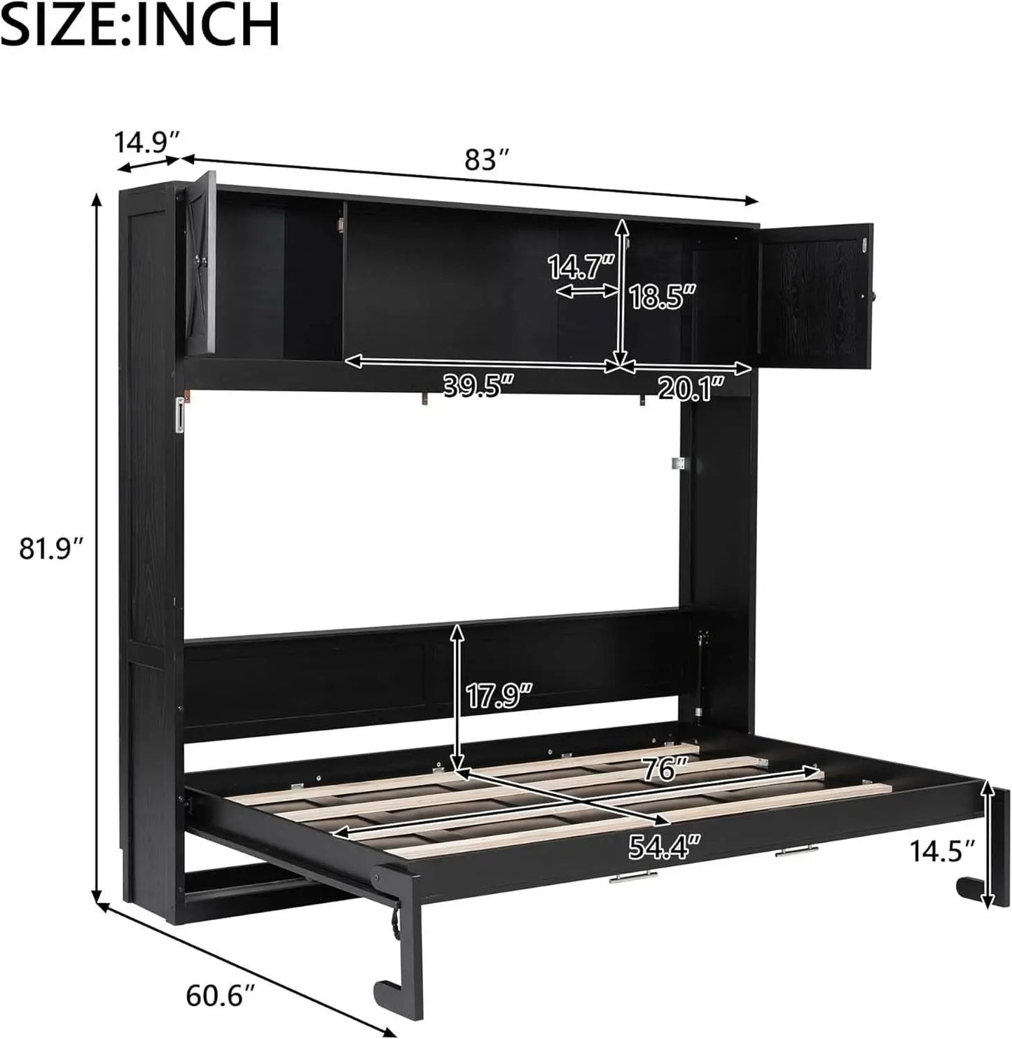 Full Size Murphy Cabinet Bed With Storage Shelf Black from PriceLows™