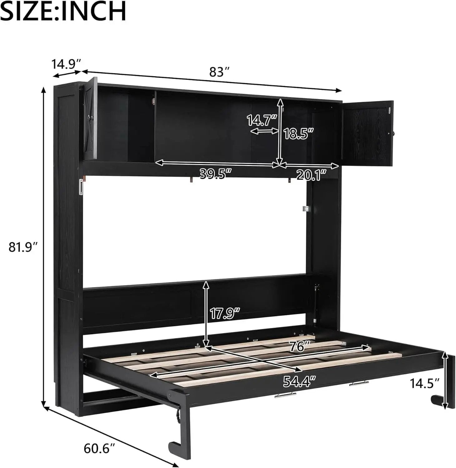 Full Size Murphy Cabinet Bed With Storage Shelf Black from PriceLows™
