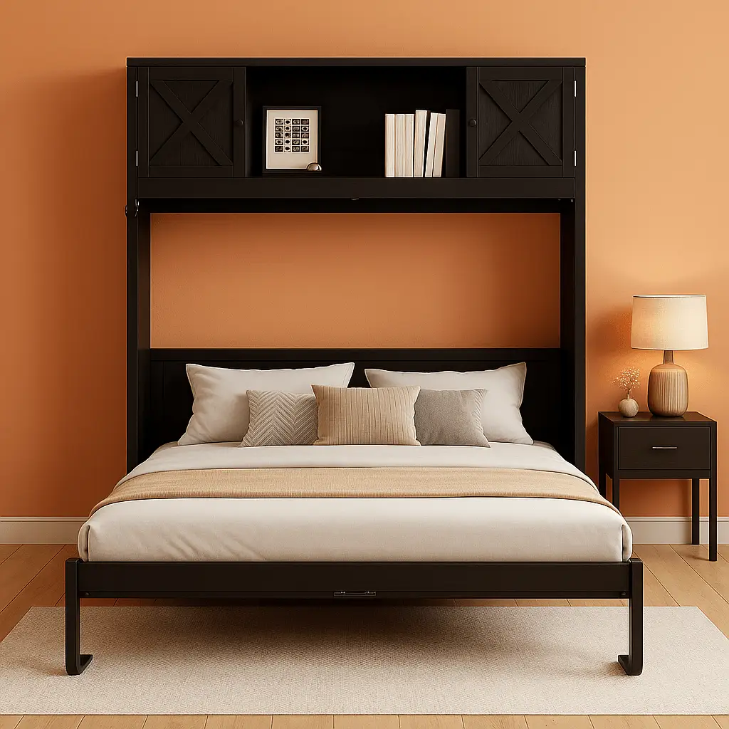 Full Size Murphy Cabinet Bed With Storage Shelf Black from PriceLows™