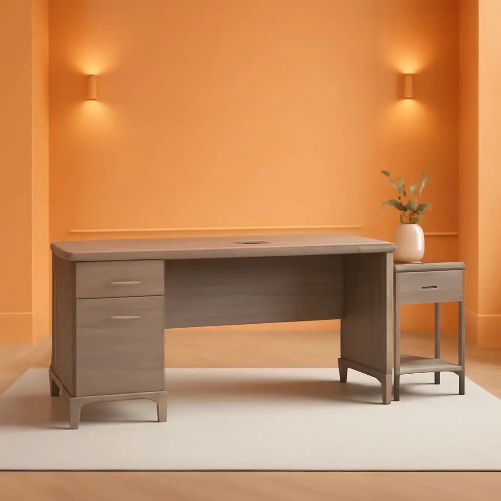 Spacious Home Office Desk with Drawers in Gray