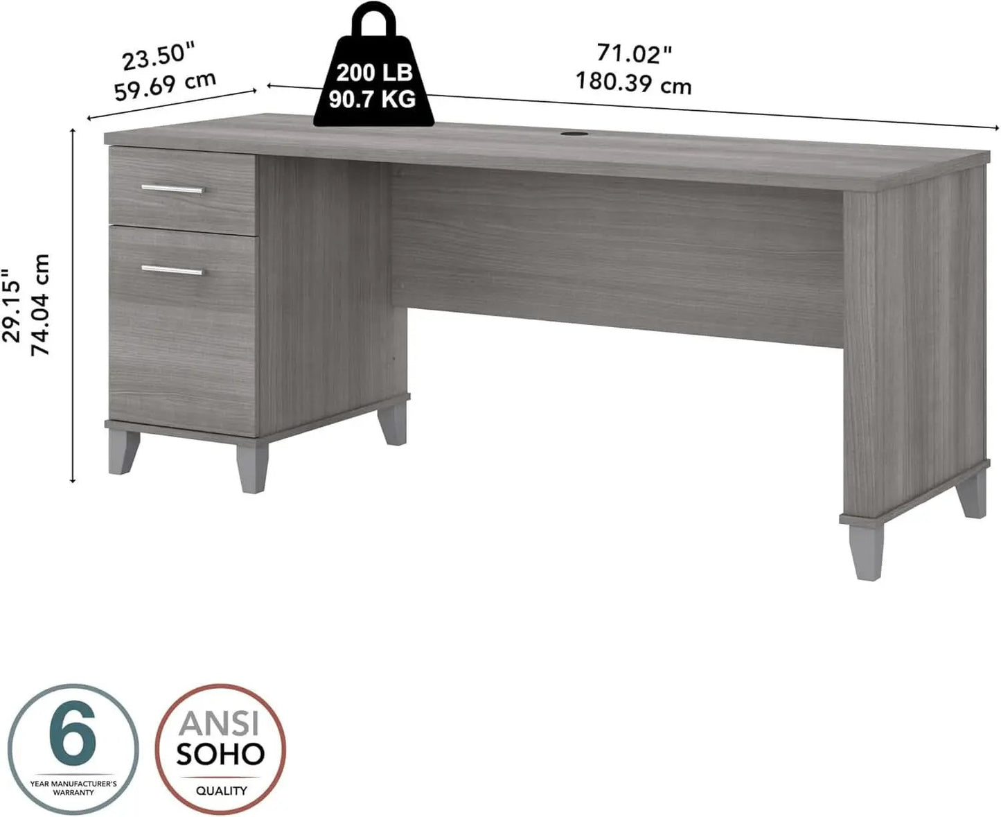 Spacious Home Office Desk with Drawers in Gray