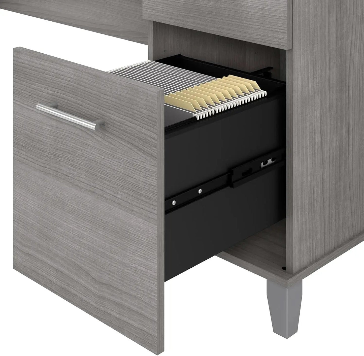 Spacious Home Office Desk with Drawers in Gray