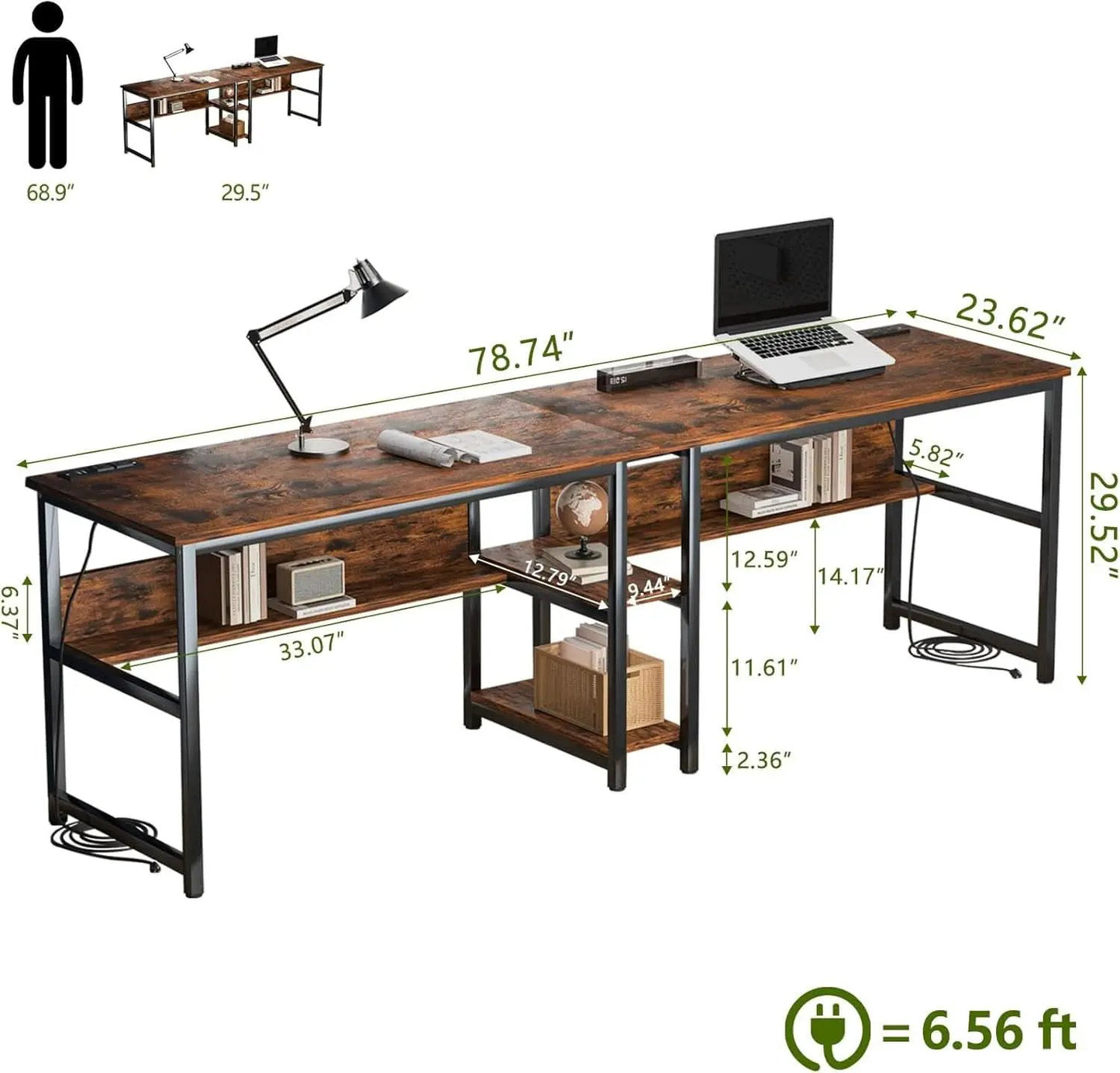 Spacious Two Person Desk with Power Strips and Shelves from PriceLows™