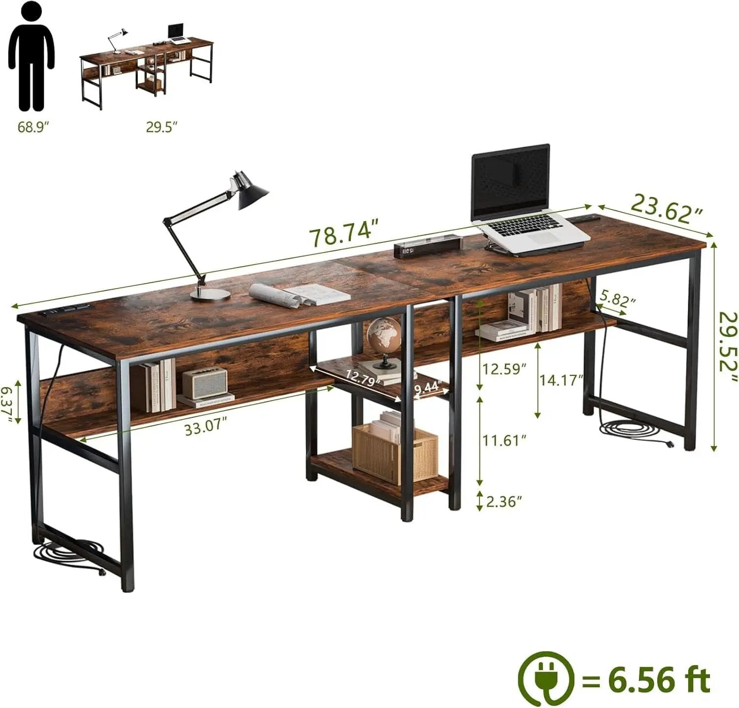 Spacious Two Person Desk with Power Strips and Shelves from PriceLows™