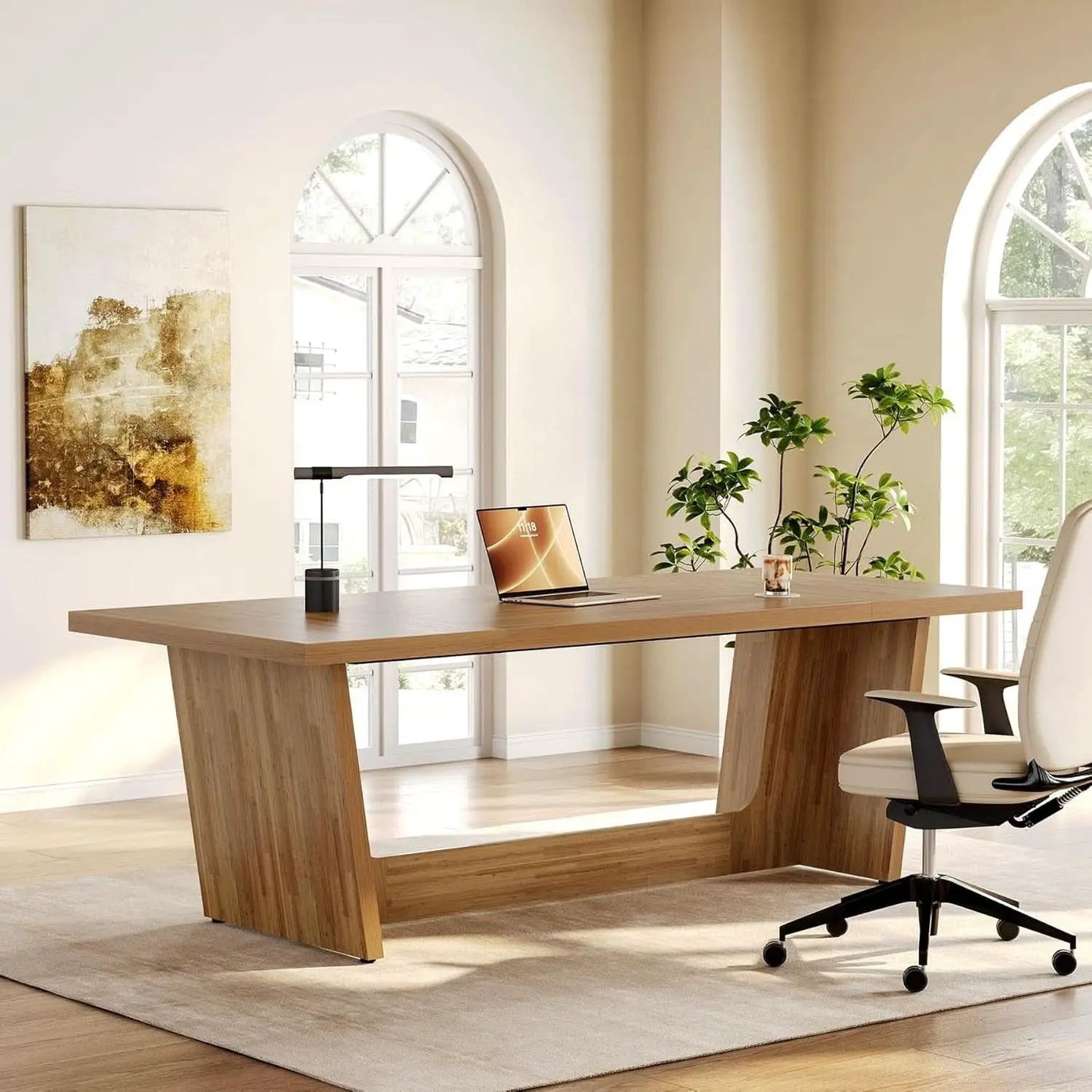 Spacious Wooden Executive Desk for Home Office Use from PriceLows™