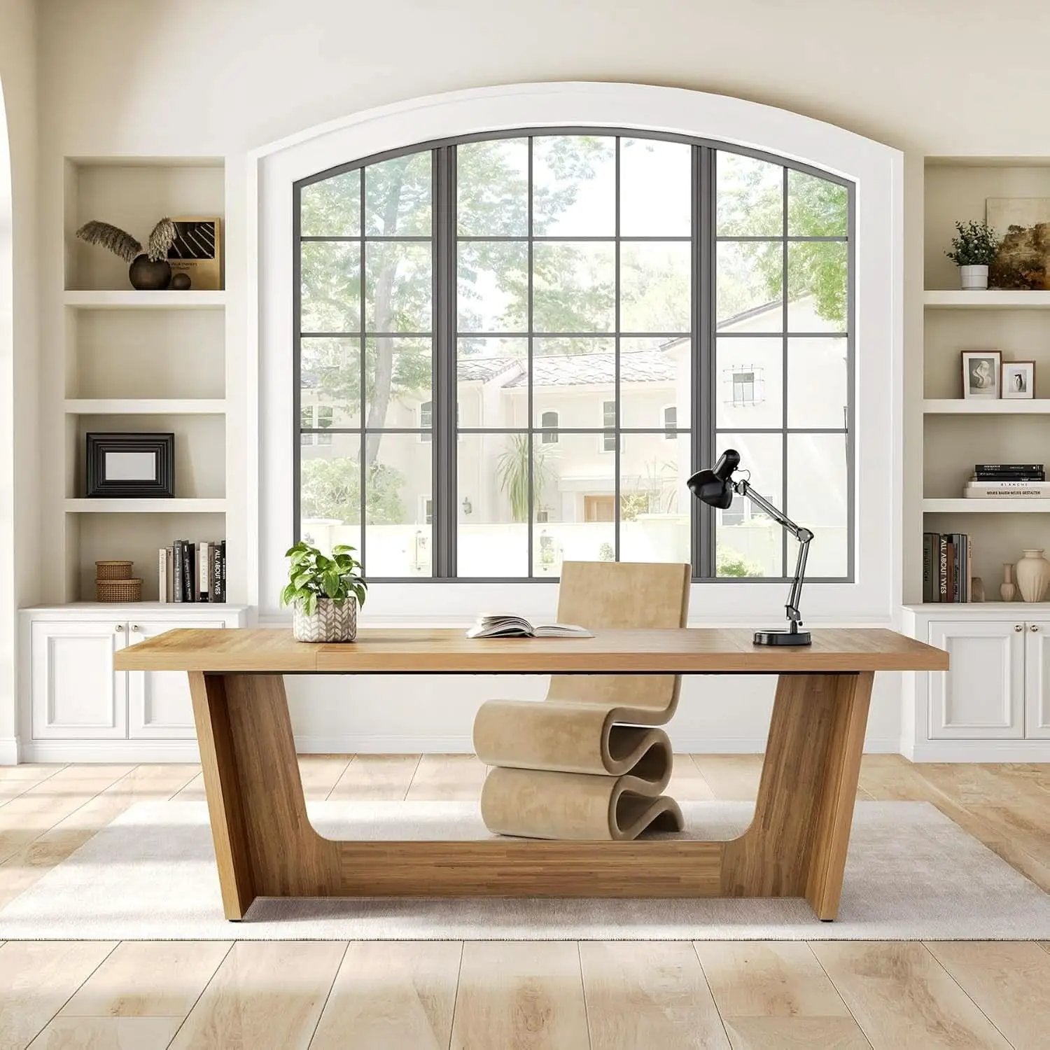 Spacious Wooden Executive Desk for Home Office Use from PriceLows™