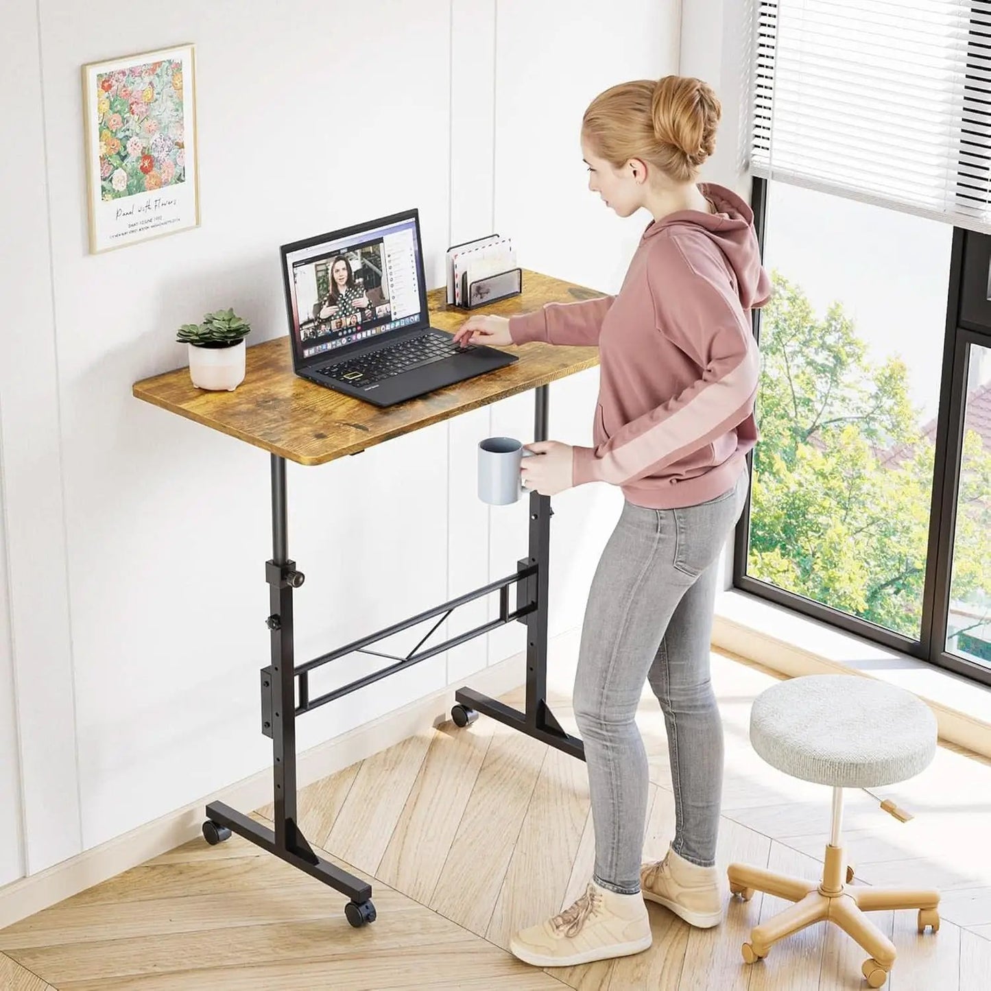 32 Inch Adjustable Standing Desk On Wheels For Home Office from PriceLows™