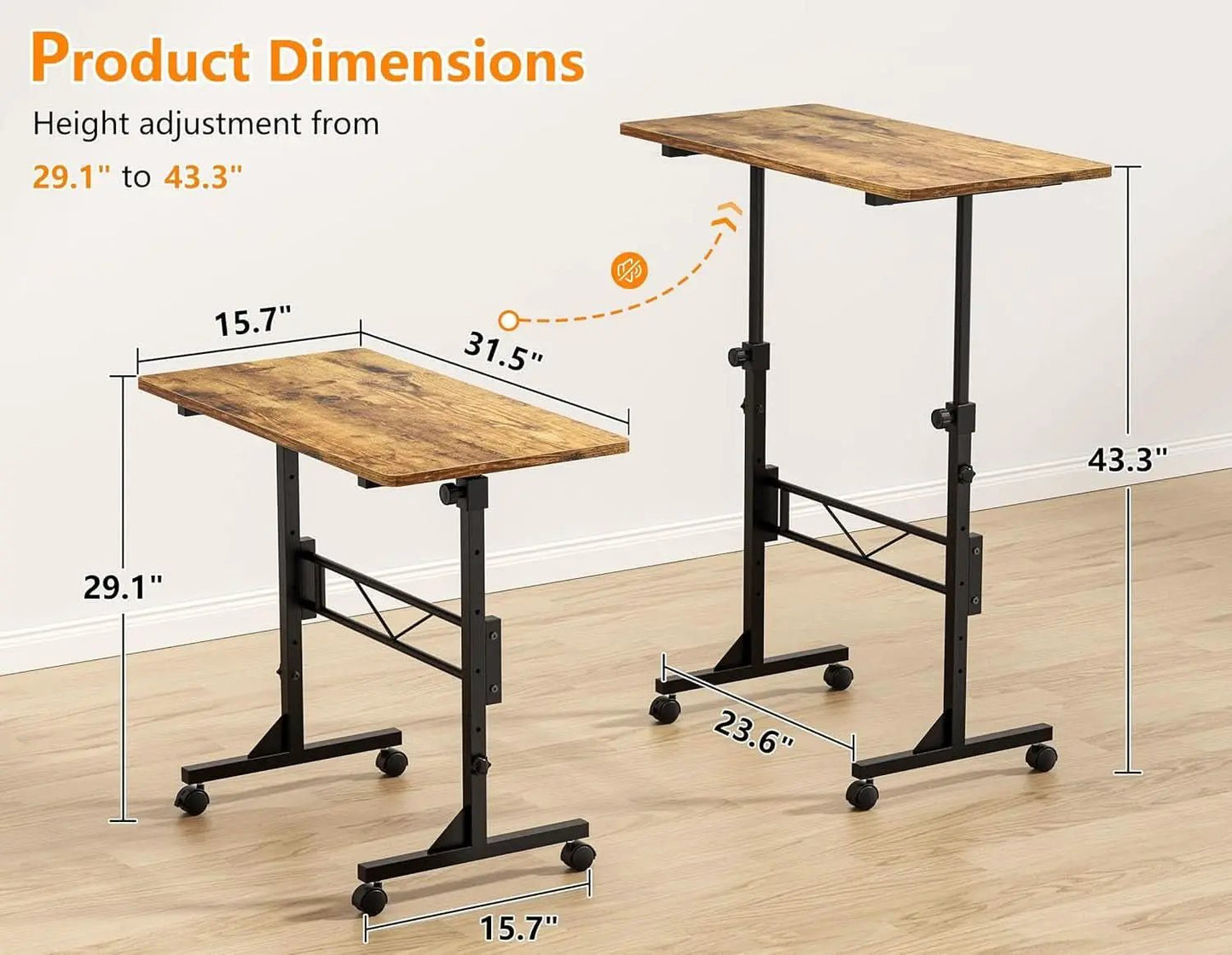 32 Inch Adjustable Standing Desk On Wheels For Home Office from PriceLows™